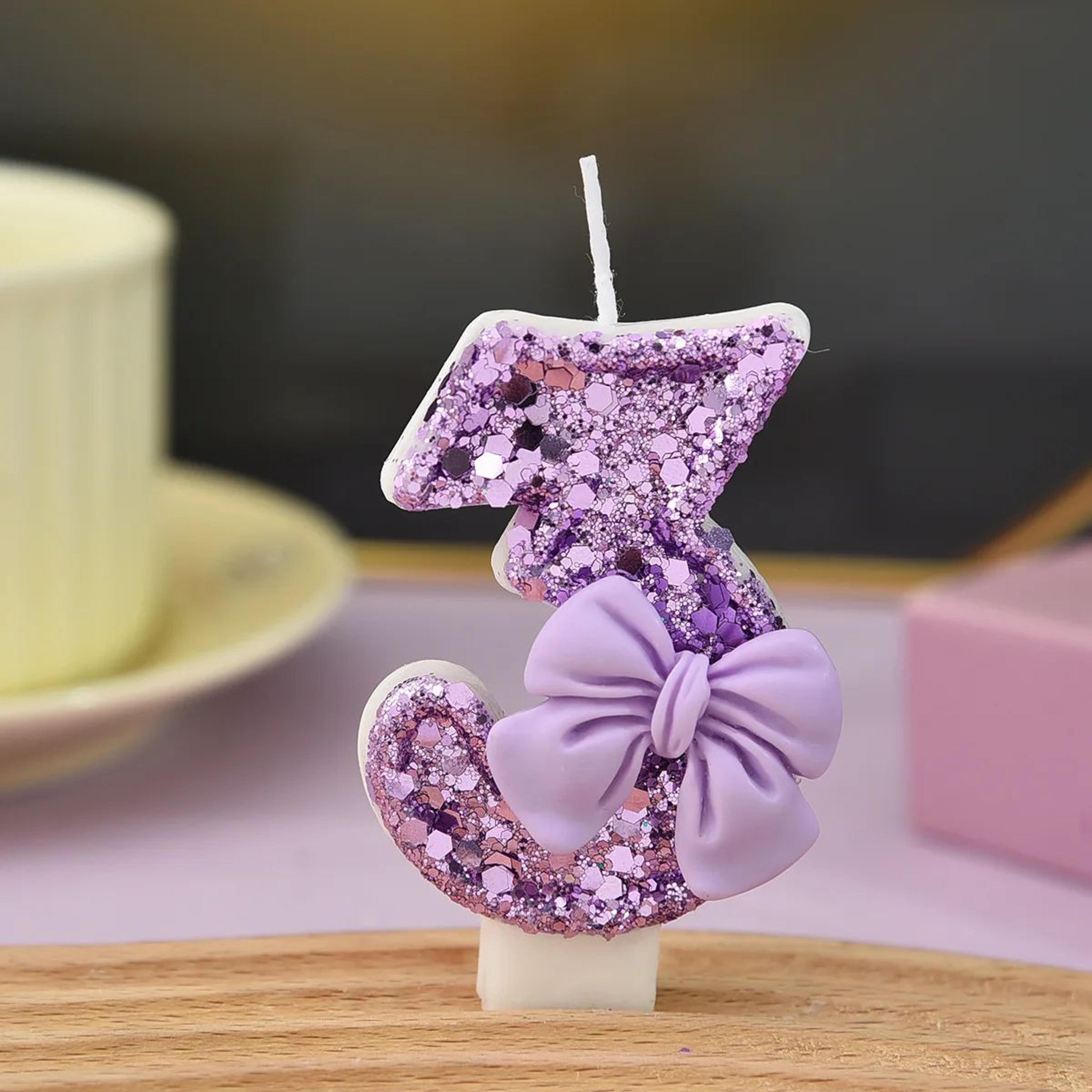 Dream Purple Bow Digital Birthday Candle  Creative Number Cake Candle For Birthday Party Decoration 9