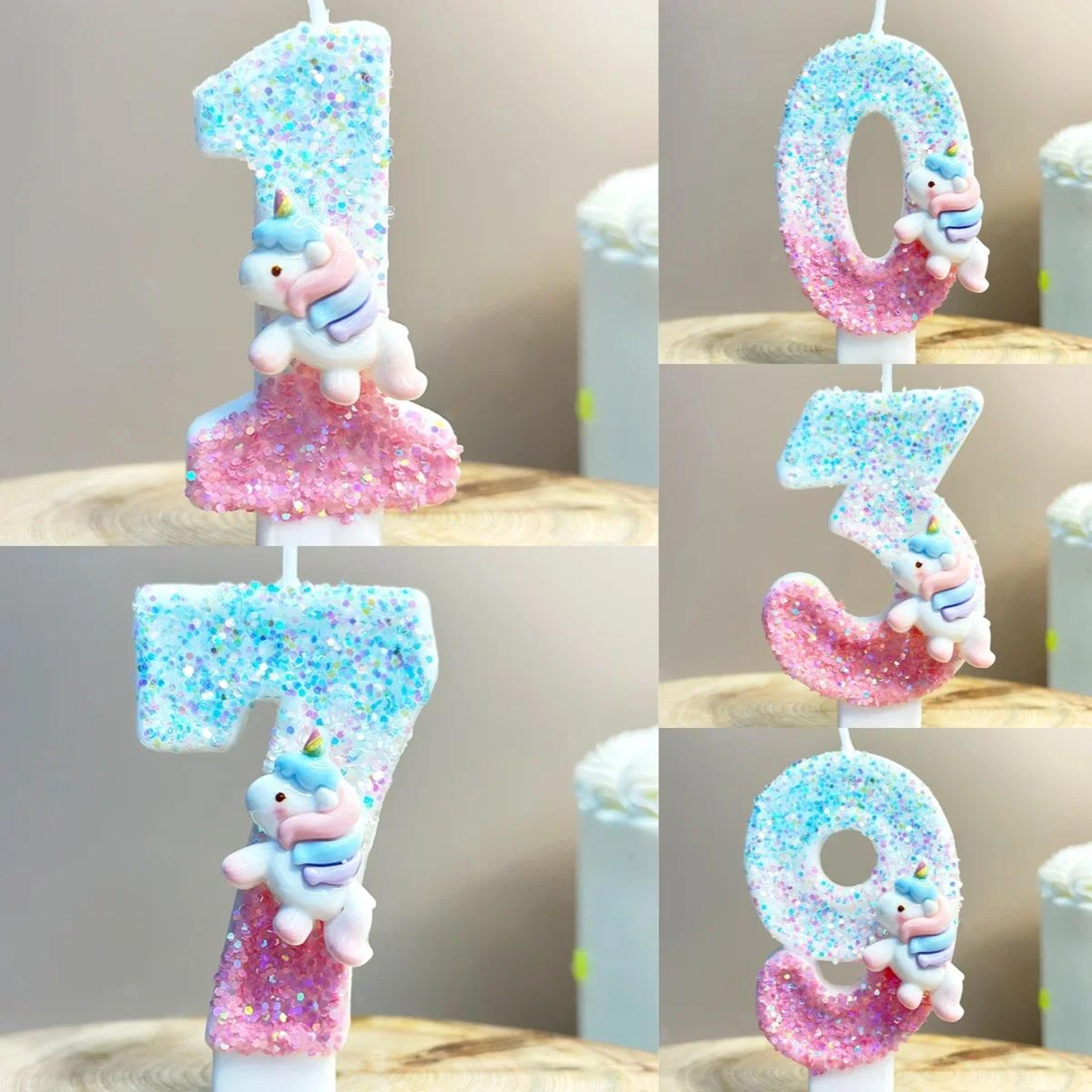 Unicorn Number Birthday Cake Candles 09  Pink Blue Cartoon Cake Topper Candle For Birthday Party De 1