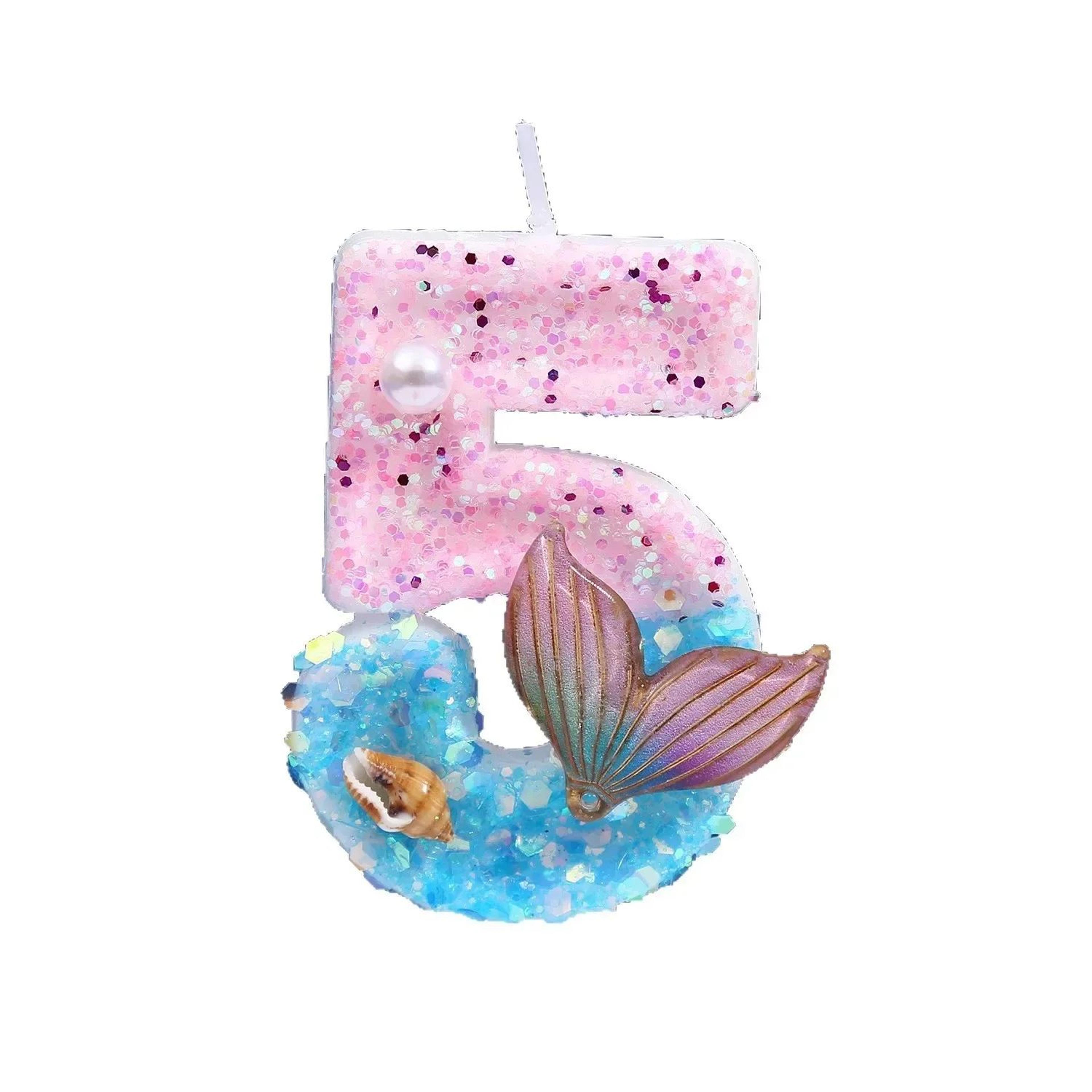 Digital Birthday Candles 09 Pink  Blue Gradient Mermaid Tail Shell Design  Creative Cake Topper For 4