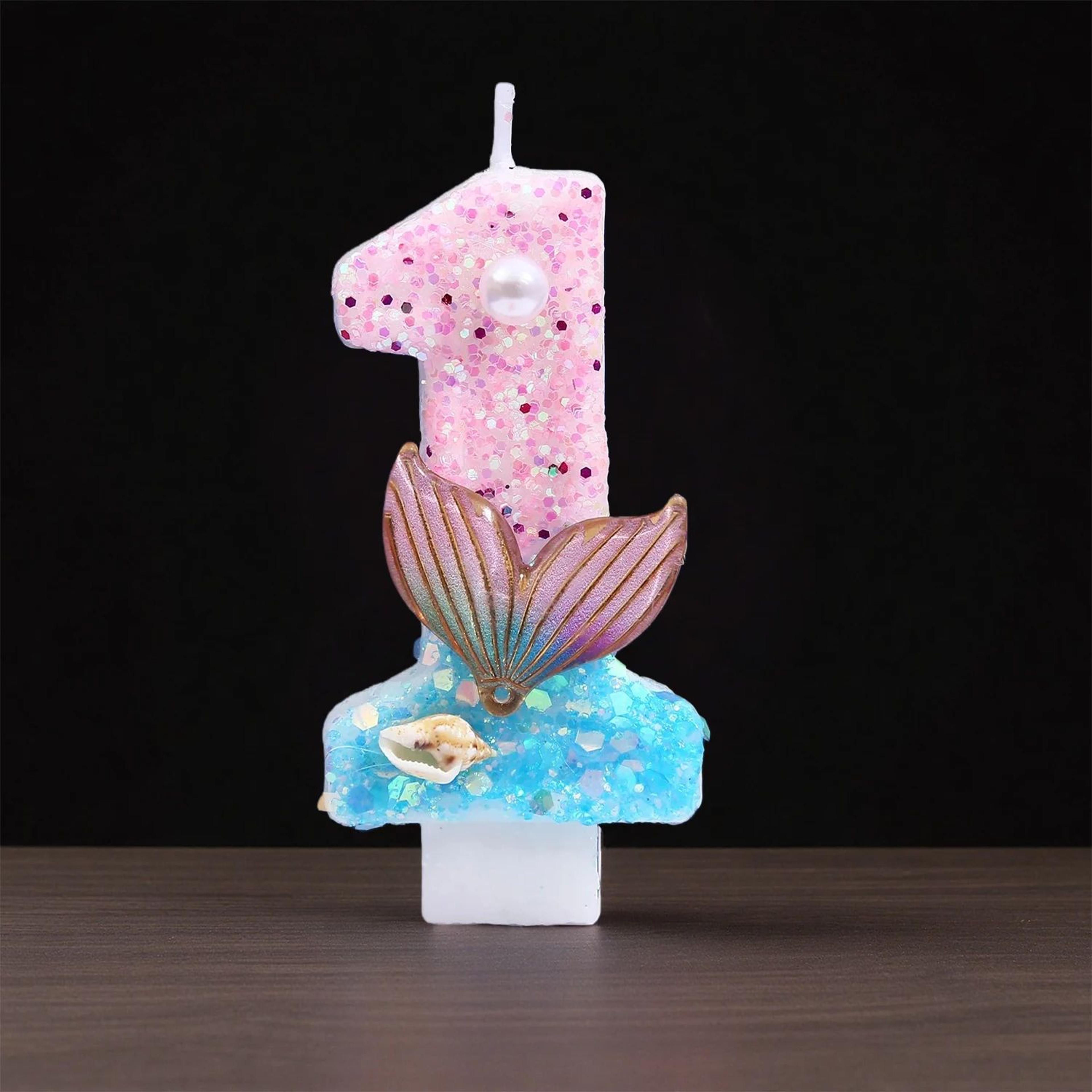 Digital Birthday Candles 09 Pink  Blue Gradient Mermaid Tail Shell Design  Creative Cake Topper For 3