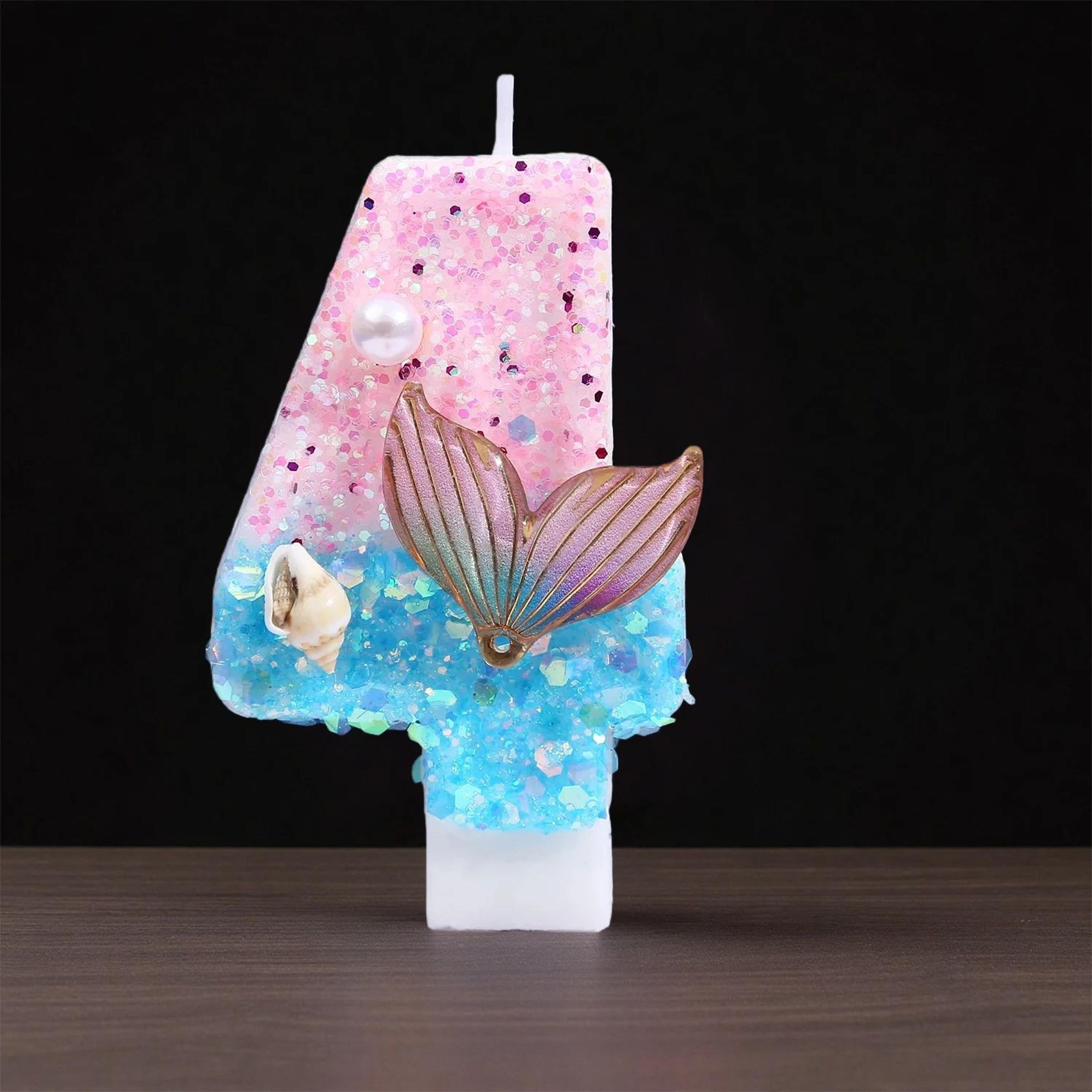 Digital Birthday Candles 09 Pink  Blue Gradient Mermaid Tail Shell Design  Creative Cake Topper For 10