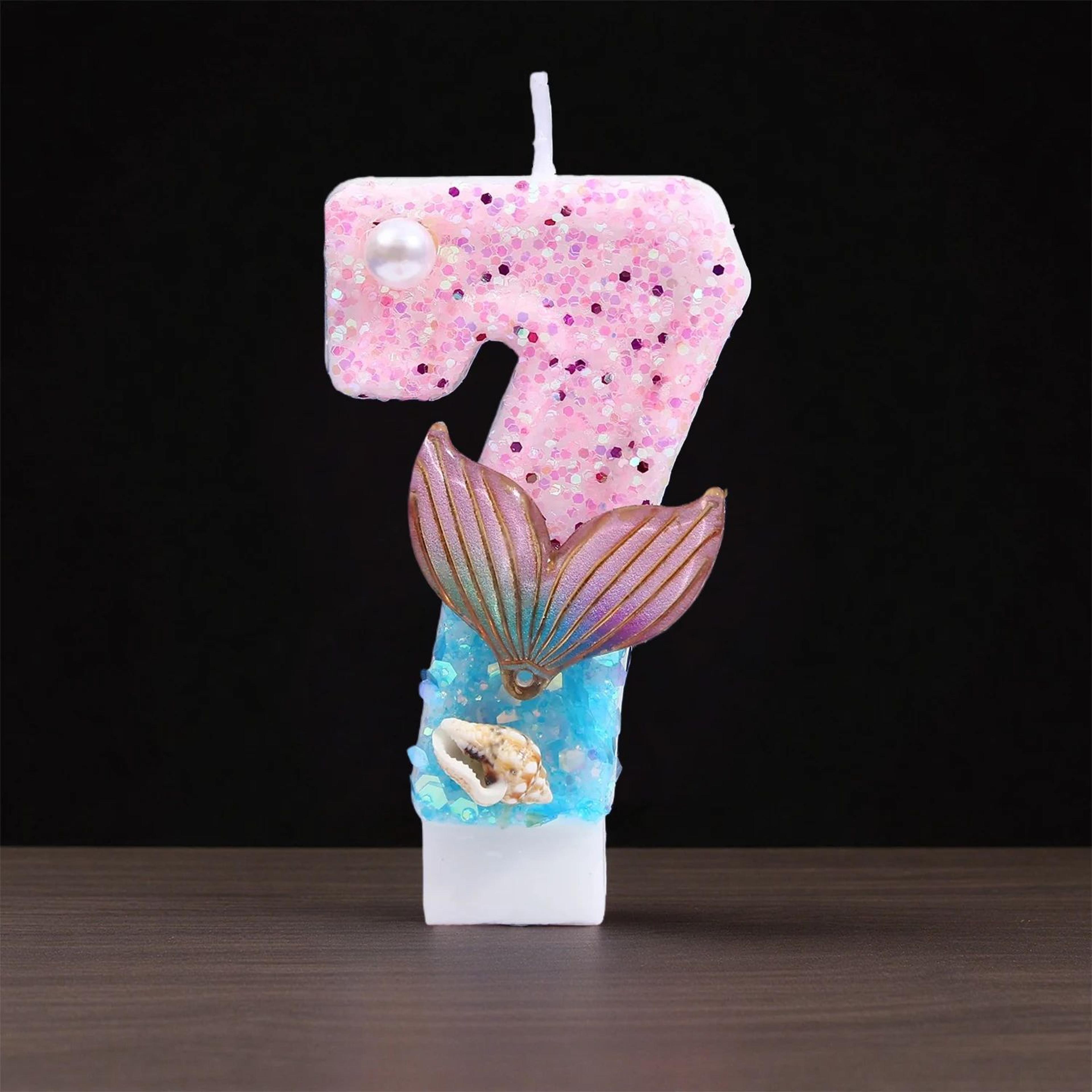 Digital Birthday Candles 09 Pink  Blue Gradient Mermaid Tail Shell Design  Creative Cake Topper For 13