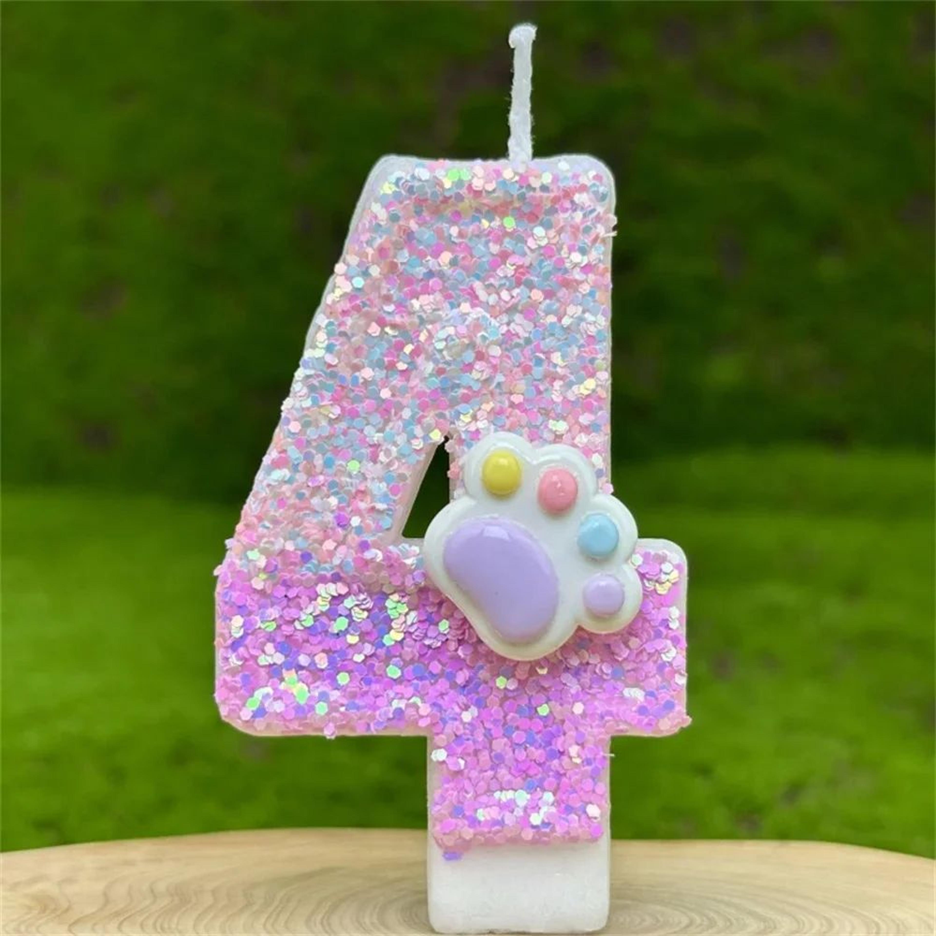 3D Glitter Pink Claw Number Birthday Candle  Number Cake Topper For Birthday Party Cake Decorations 10