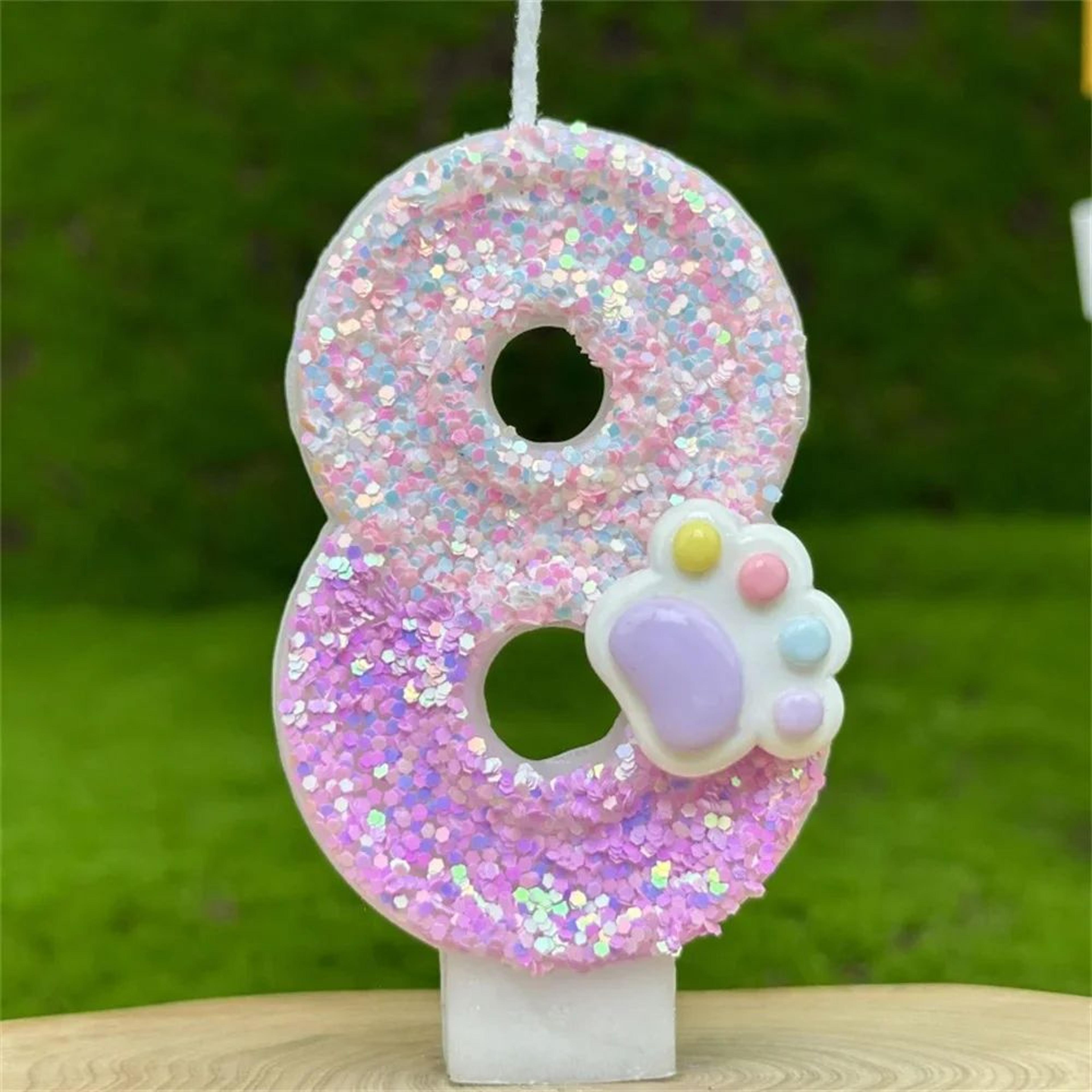 3D Glitter Pink Claw Number Birthday Candle  Number Cake Topper For Birthday Party Cake Decorations 14