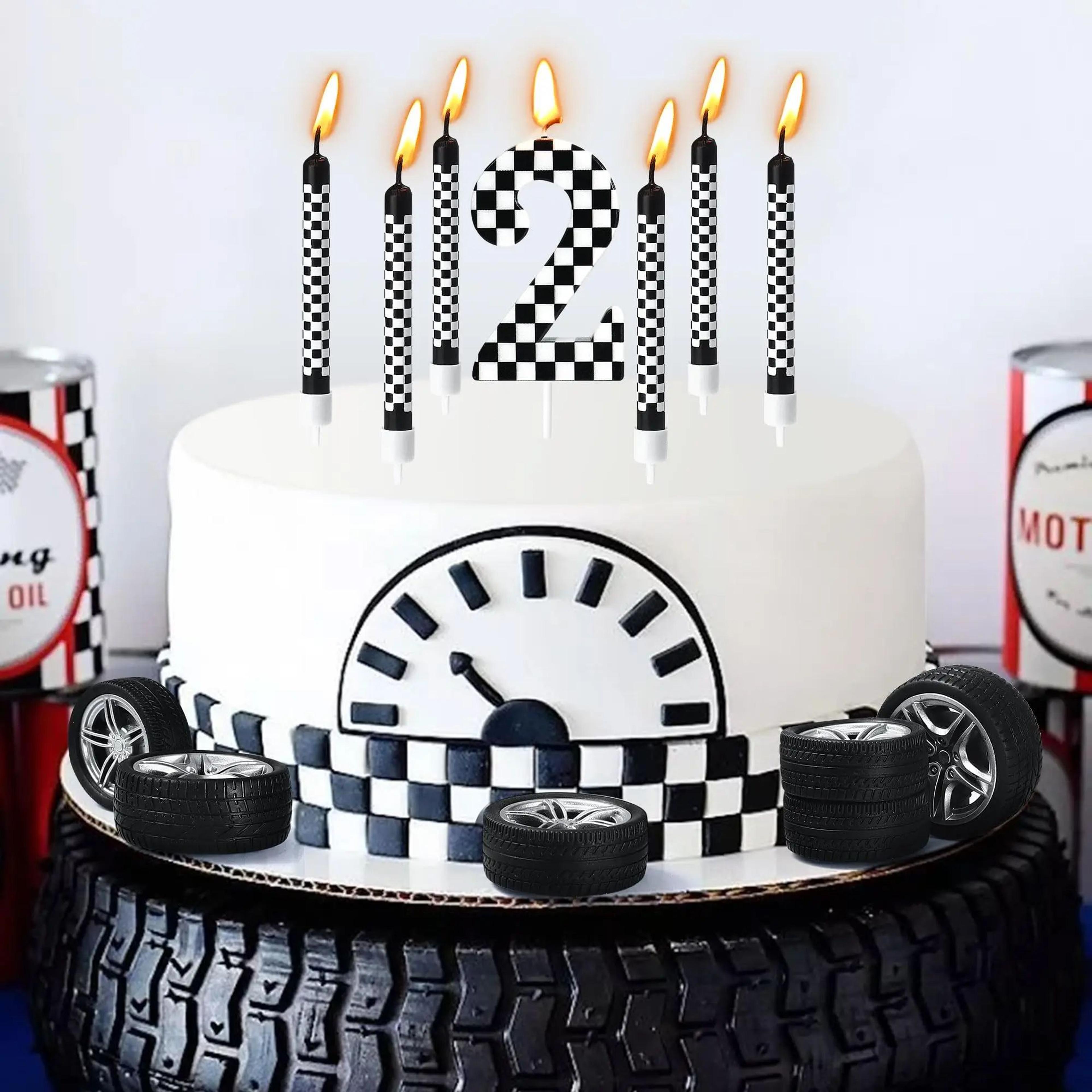7pcs Racing Cars Birthday Candle Set  Checkered Number Cake Candles For Kids Race Car Party Decorat 1