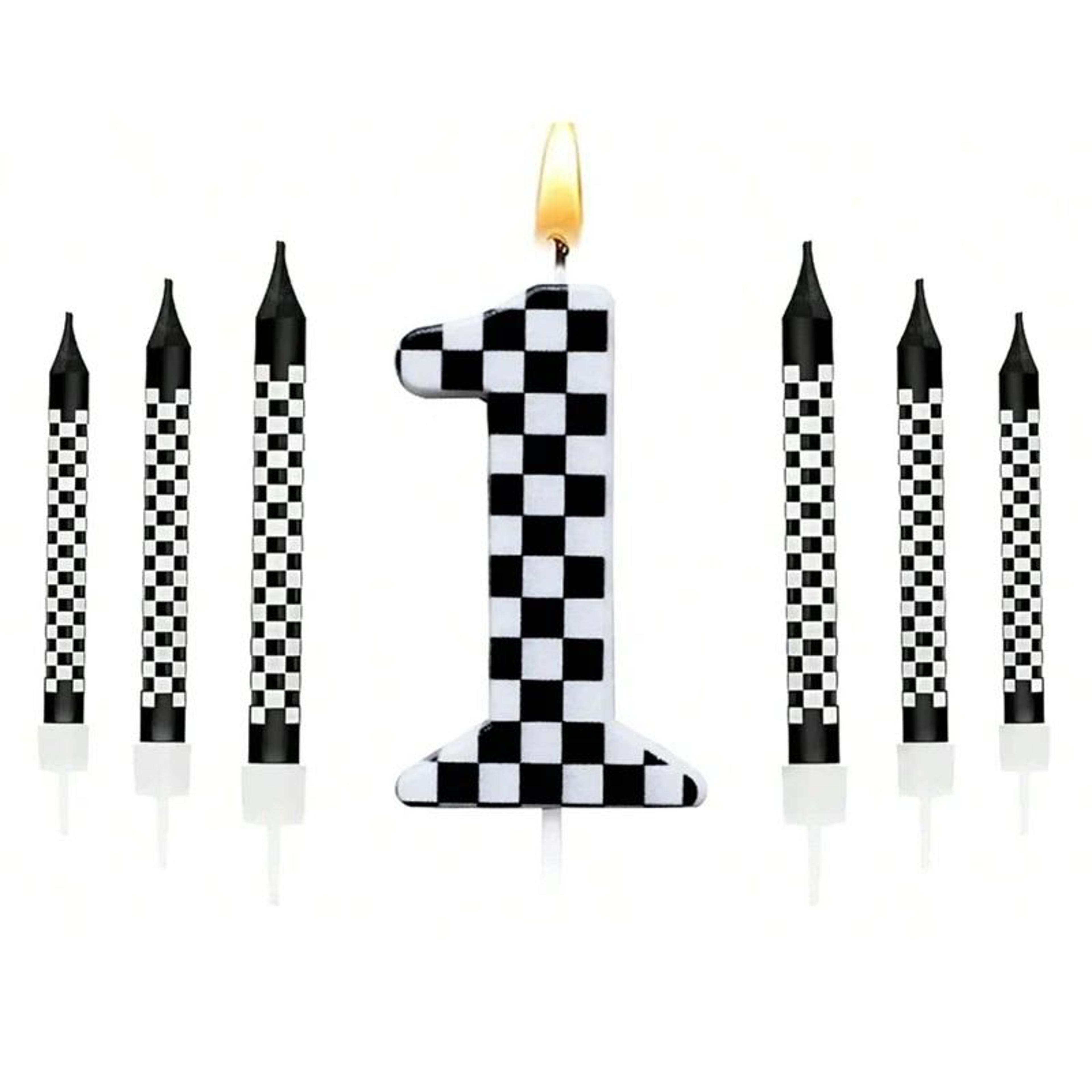 7pcs Racing Cars Birthday Candle Set  Checkered Number Cake Candles For Kids Race Car Party Decorat 7
