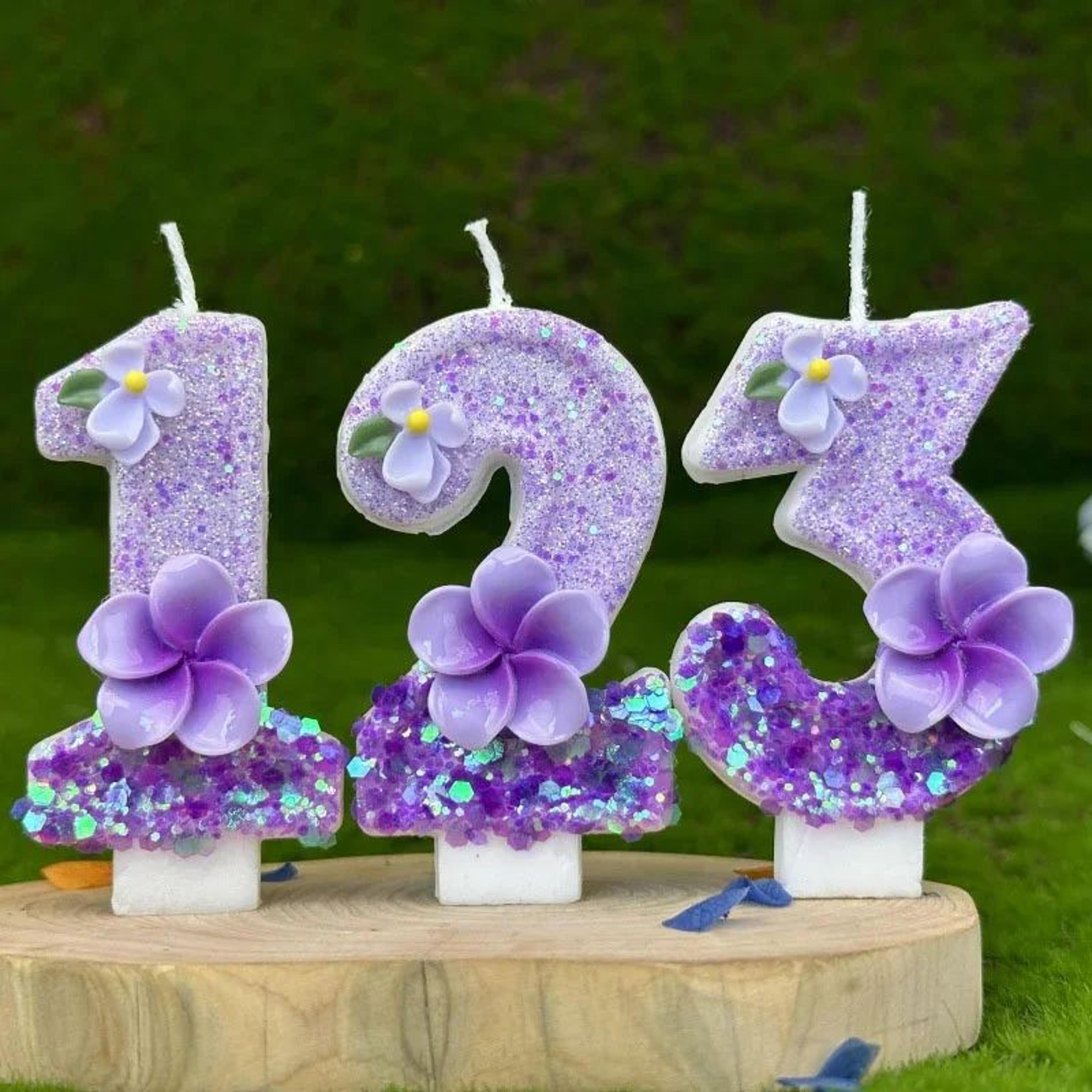 Purple Flower 09 Number Birthday Cake Candle  Floral Number Cake Topper For Wedding Baby Shower  Pa 3