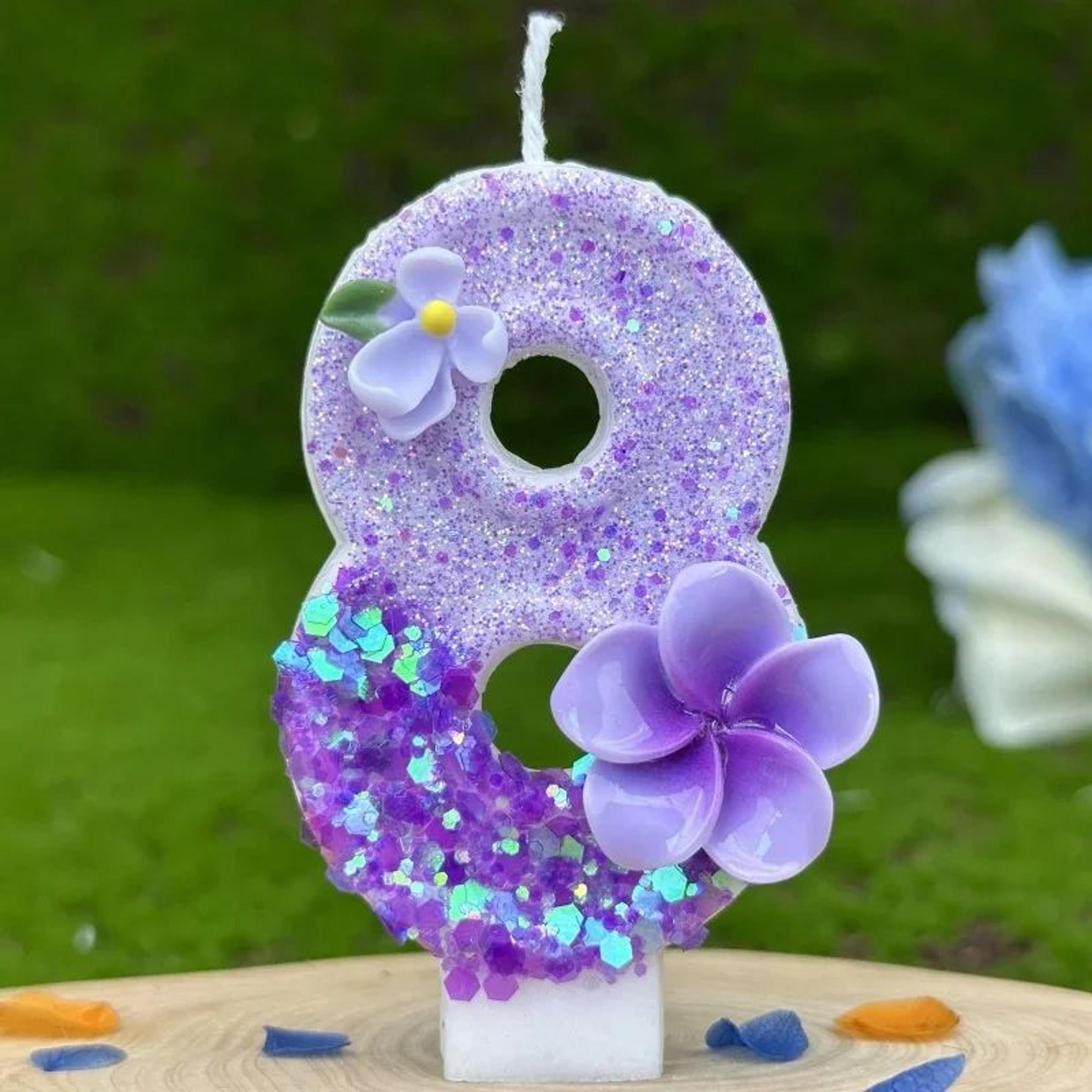 Purple Flower 09 Number Birthday Cake Candle  Floral Number Cake Topper For Wedding Baby Shower  Pa 13