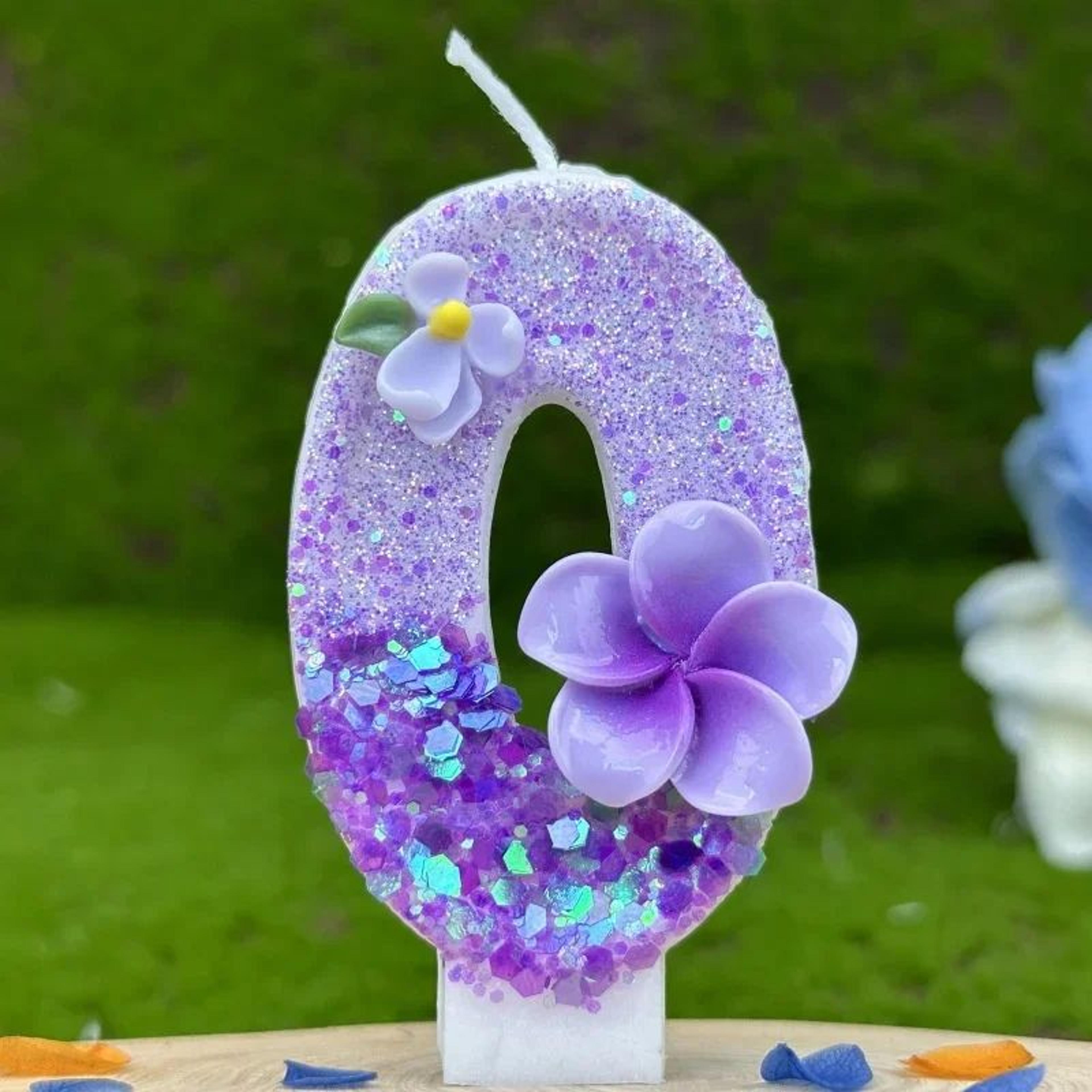 Purple Flower 09 Number Birthday Cake Candle  Floral Number Cake Topper For Wedding Baby Shower  Pa 5