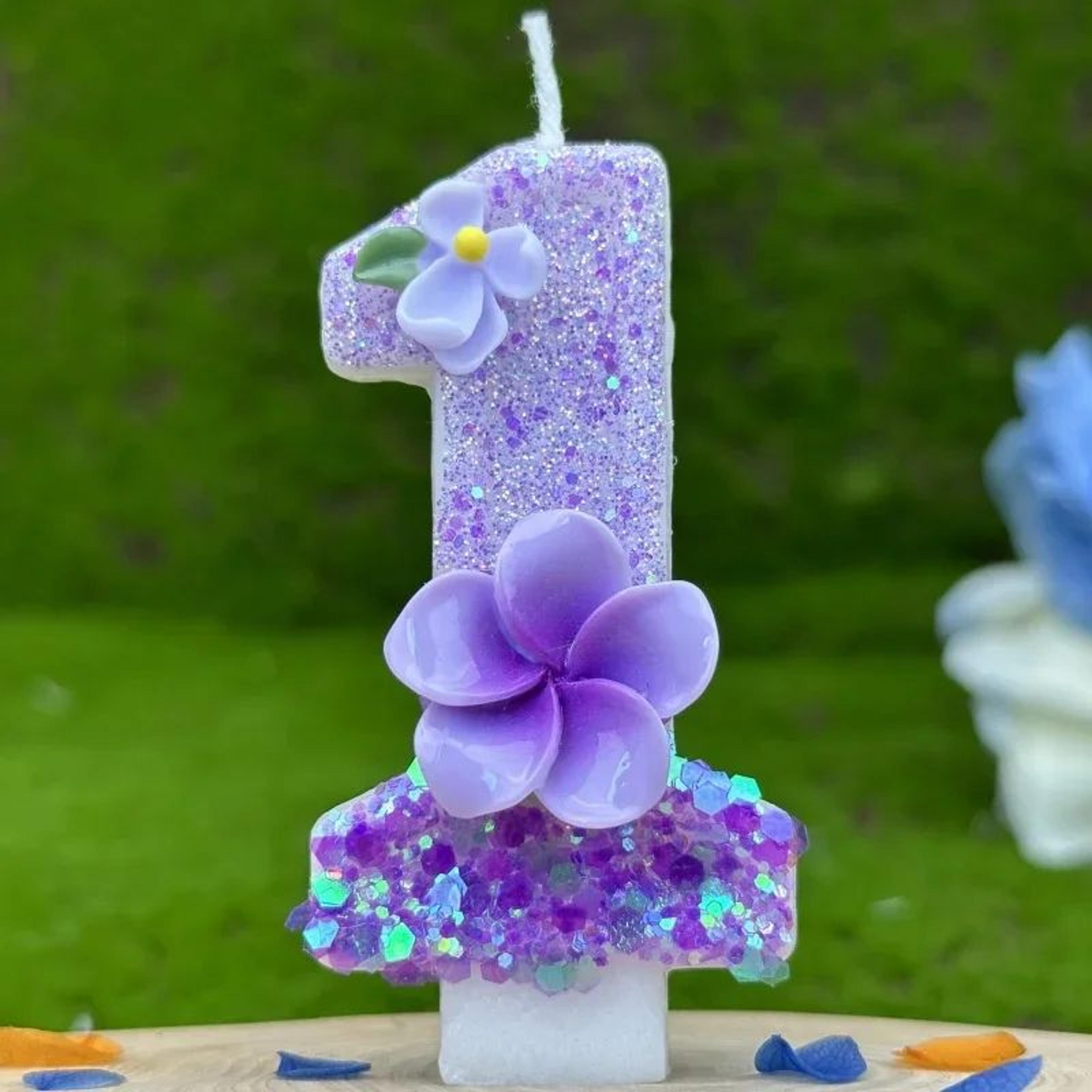 Purple Flower 09 Number Birthday Cake Candle  Floral Number Cake Topper For Wedding Baby Shower  Pa 6