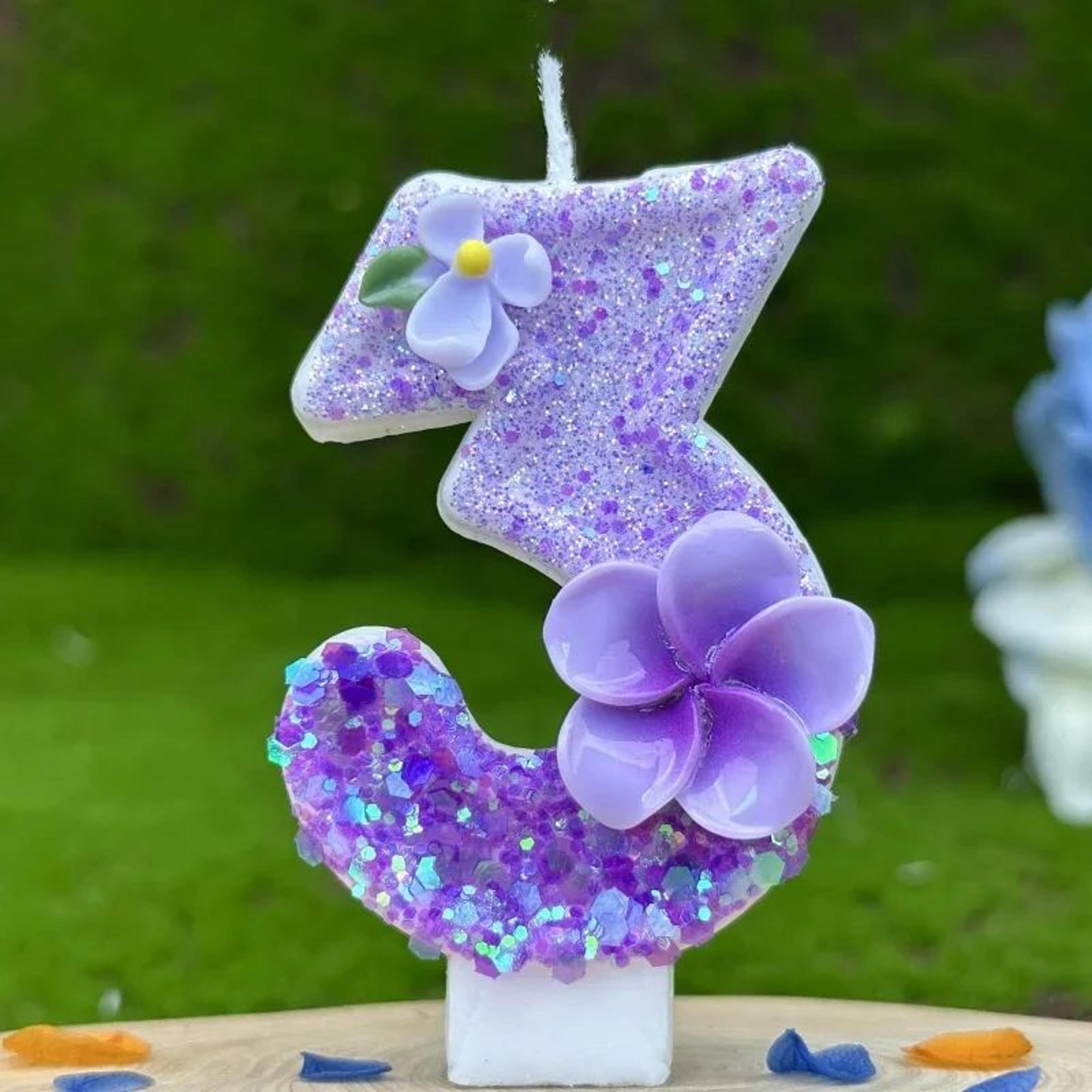 Purple Flower 09 Number Birthday Cake Candle  Floral Number Cake Topper For Wedding Baby Shower  Pa 8