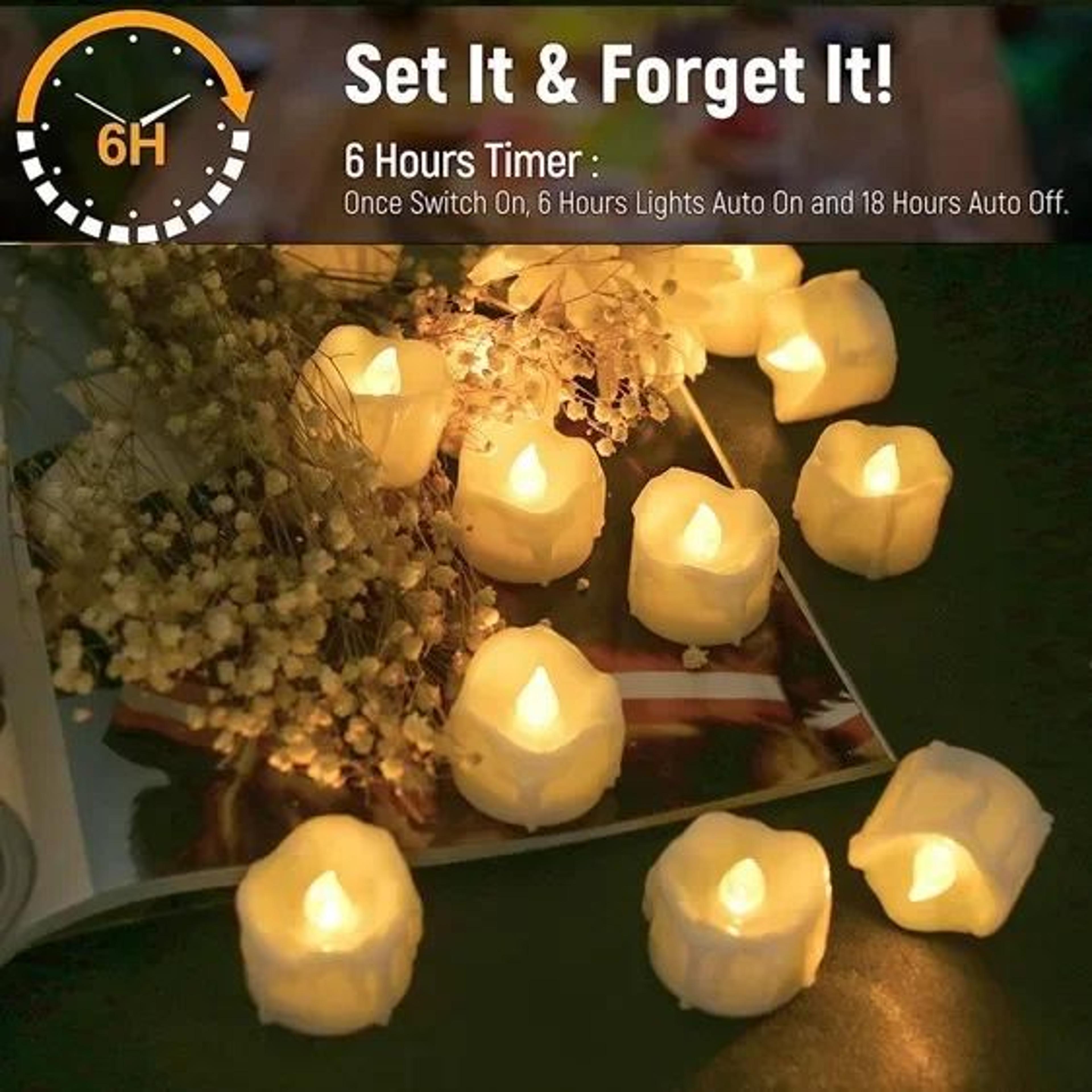 Flameless Flickering LED Tea Lights With 6Hour Timer  Battery Operated Votive Candles For Home  Hol 3