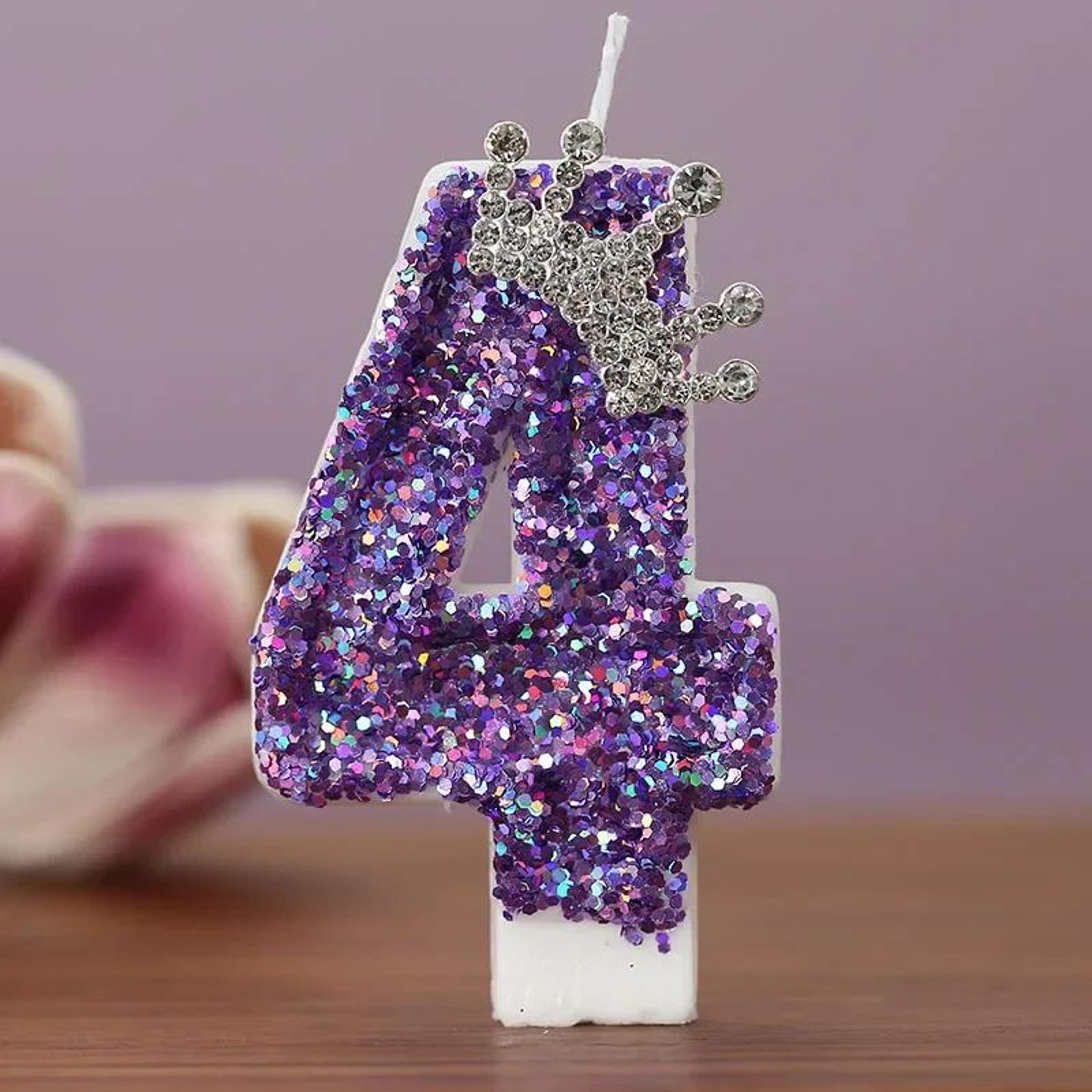 Purple Glitter Crown Number Birthday Candle 09  Princess Cake Topper For Birthday Anniversary  Part 10