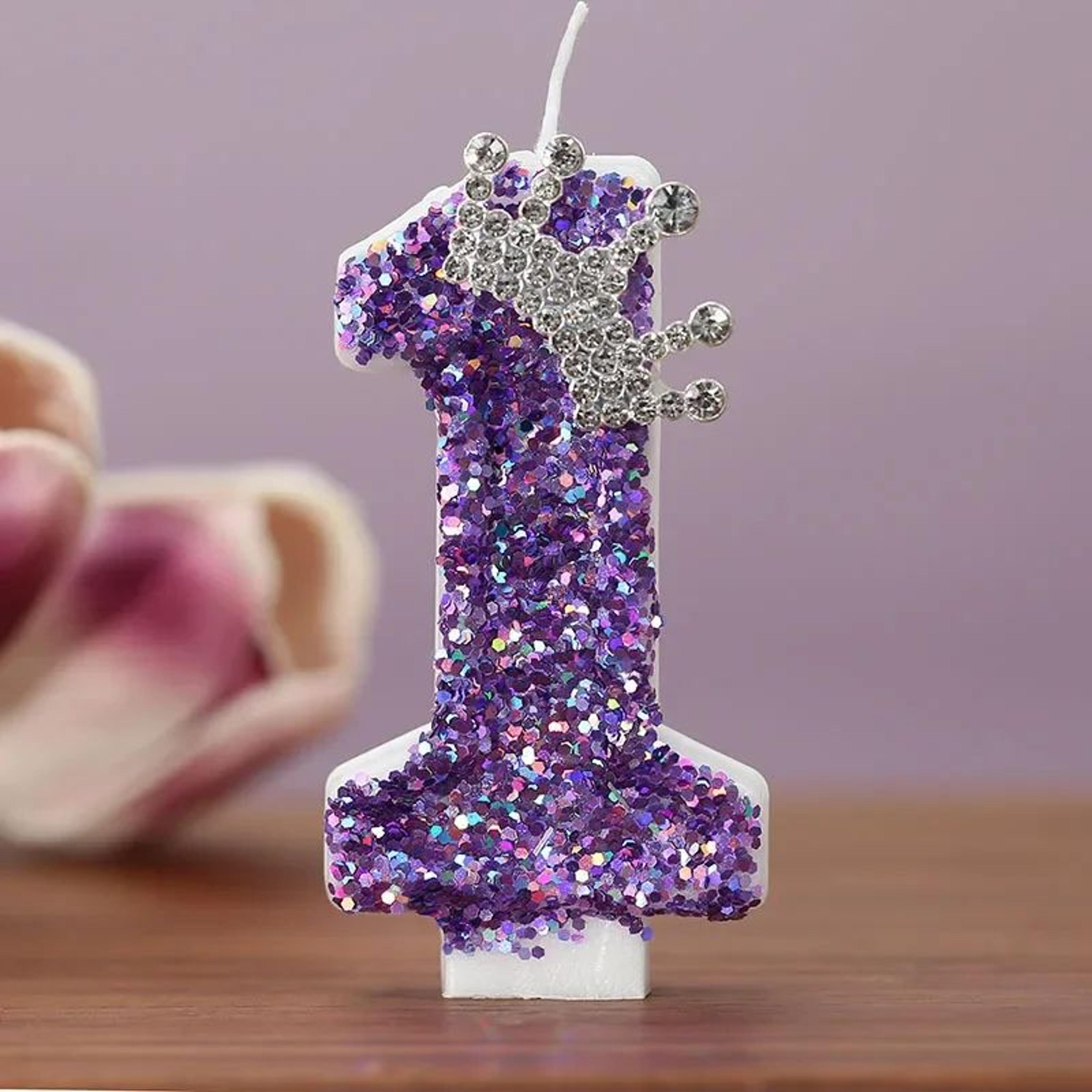 Purple Glitter Crown Number Birthday Candle 09  Princess Cake Topper For Birthday Anniversary  Part 7