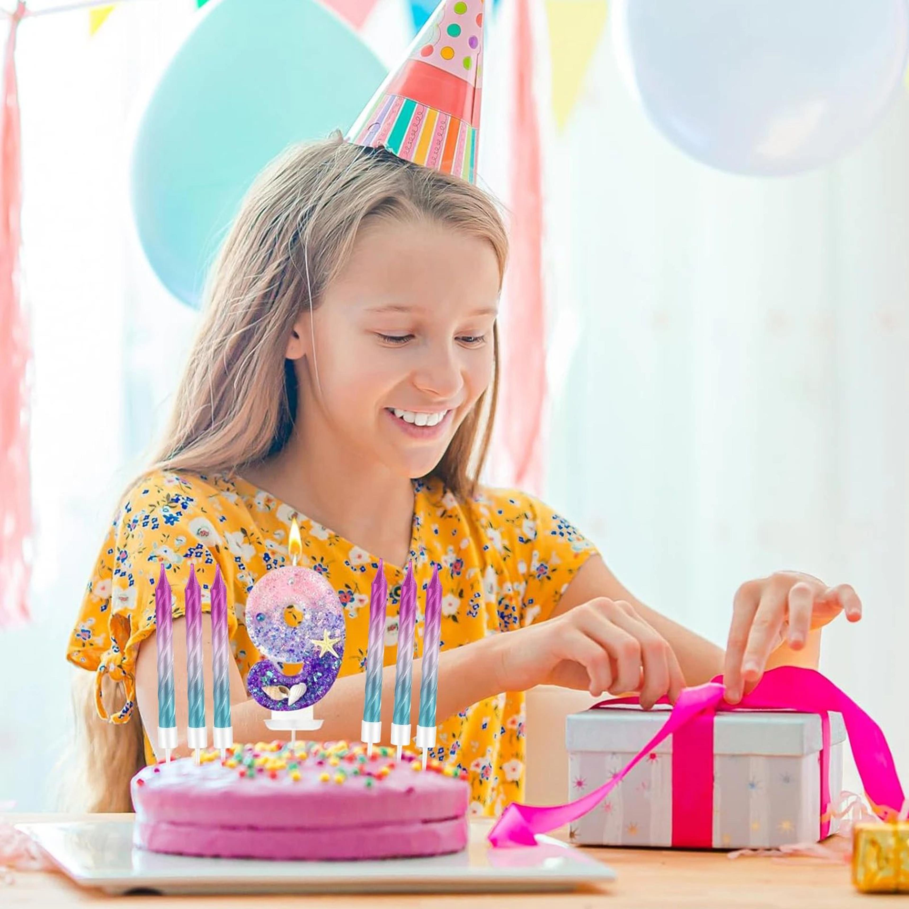 7pcs Purple Mermaid Number Cake Candles 09  Birthday Cake Topper Decorations For Girls Parties 3