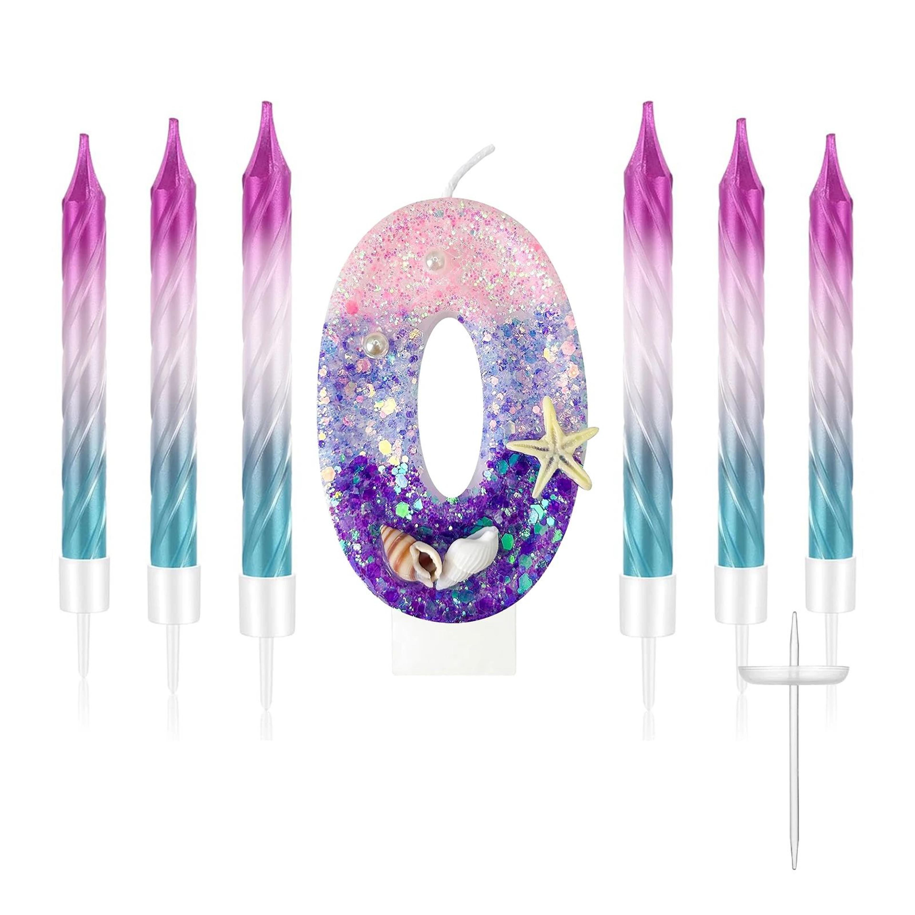 7pcs Purple Mermaid Number Cake Candles 09  Birthday Cake Topper Decorations For Girls Parties 6