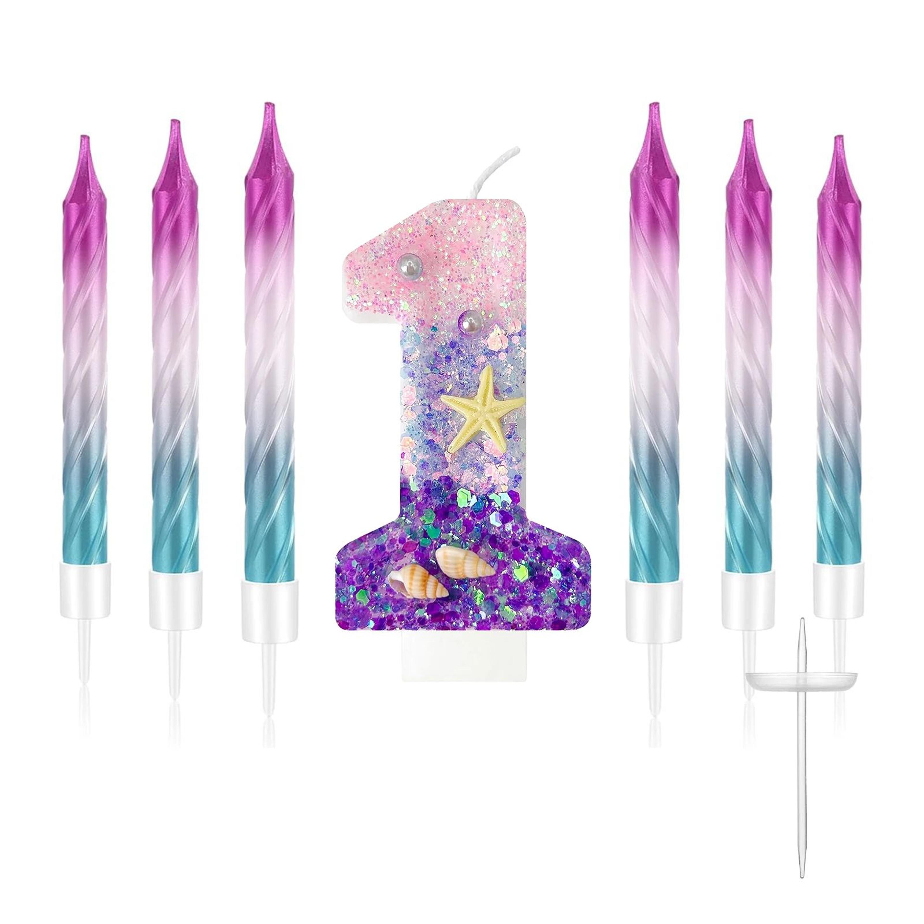 7pcs Purple Mermaid Number Cake Candles 09  Birthday Cake Topper Decorations For Girls Parties 7