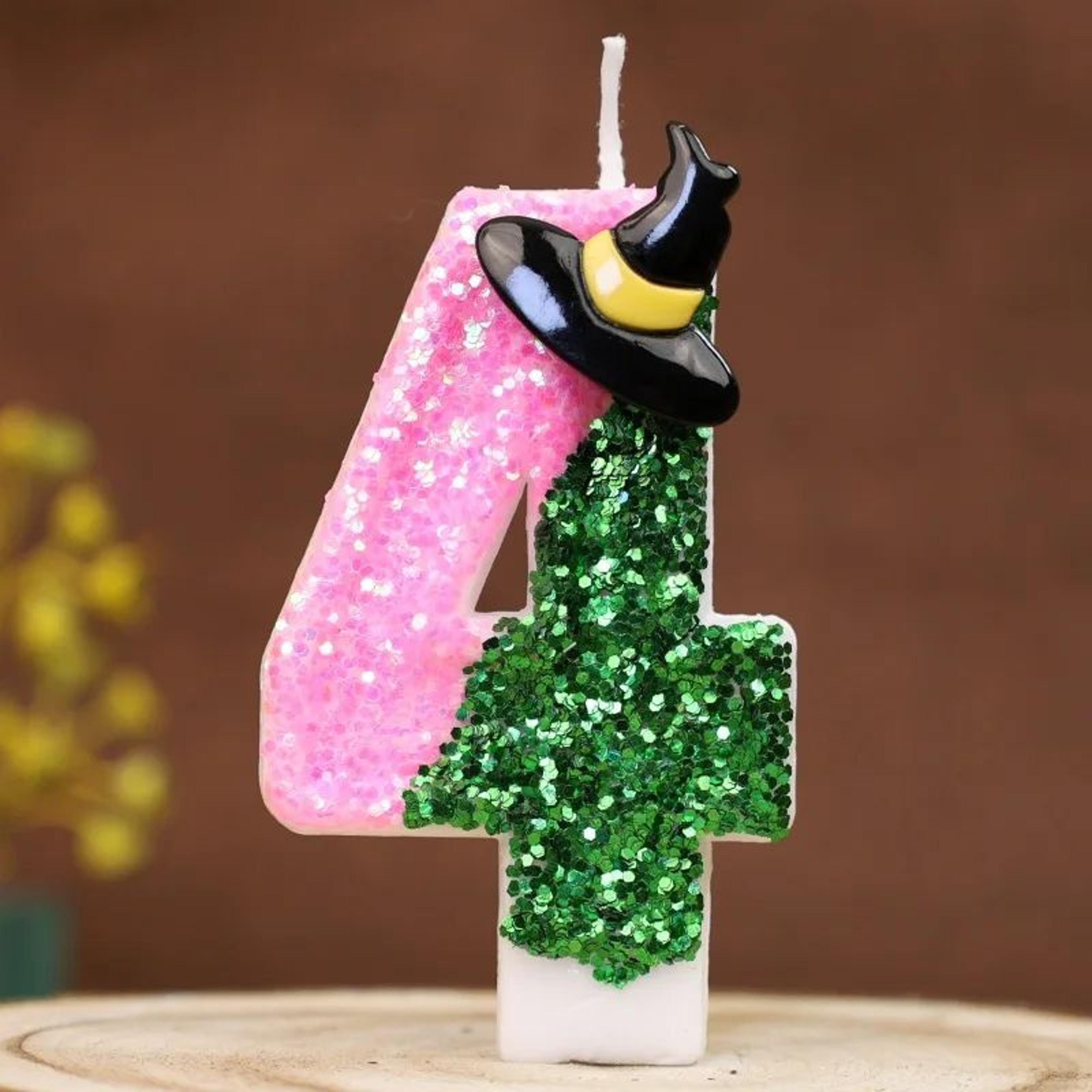 Witch Theme Number Birthday Candle  Pink  Green Numeral Cake Topper For Halloween  Party Decoration 10