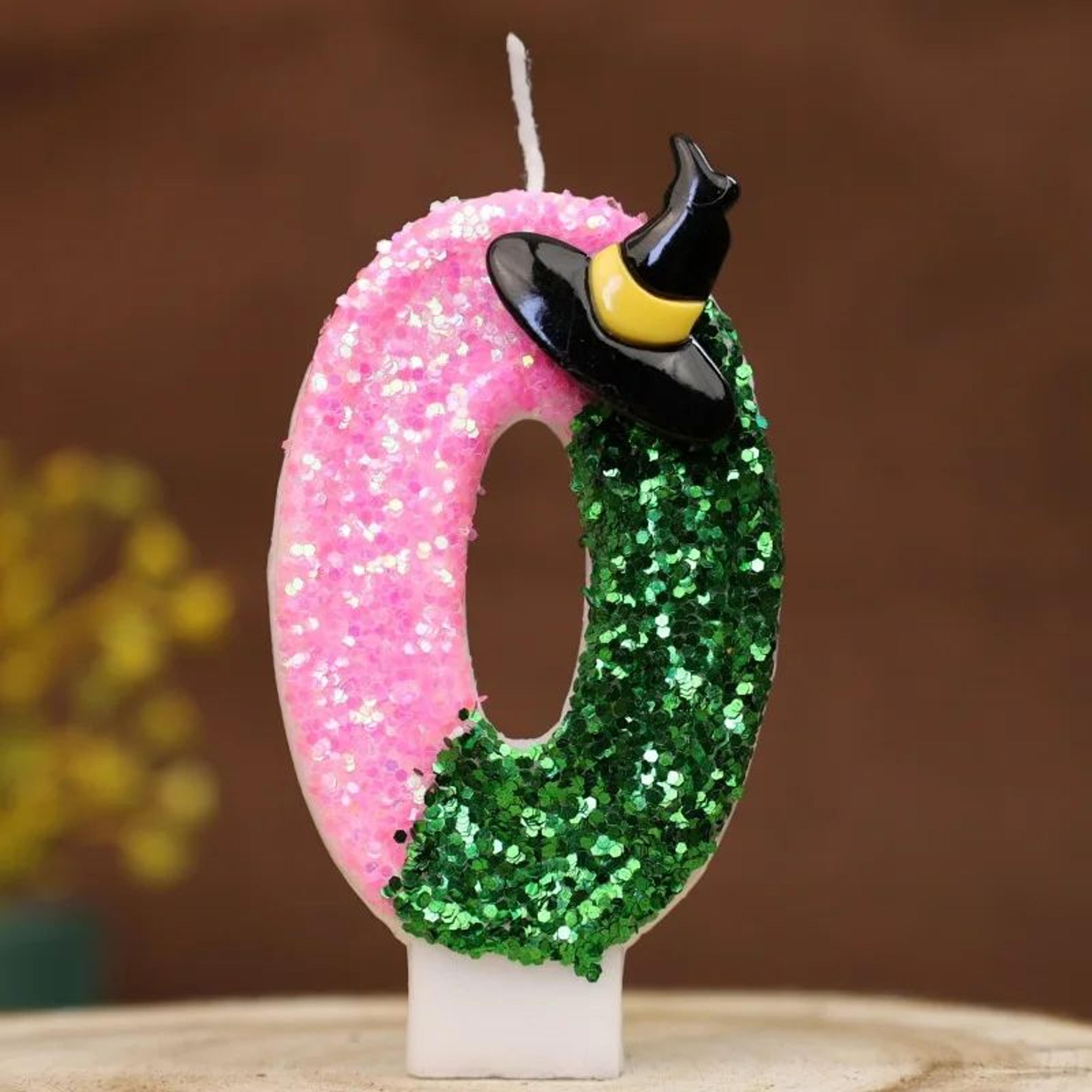 Witch Theme Number Birthday Candle  Pink  Green Numeral Cake Topper For Halloween  Party Decoration 6