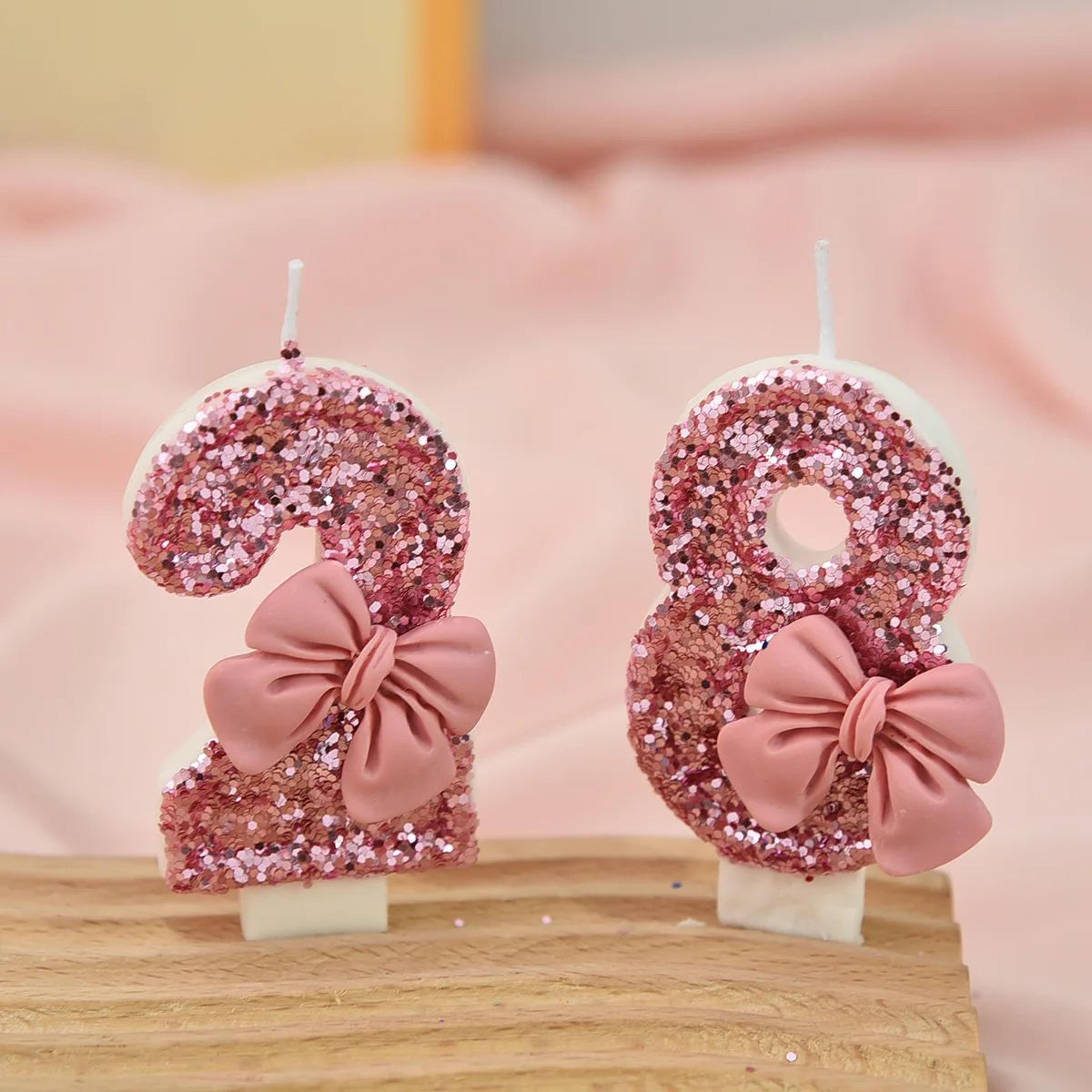 pink bow sequin digital birthday cake candle – creative anniversary & party cake decoration