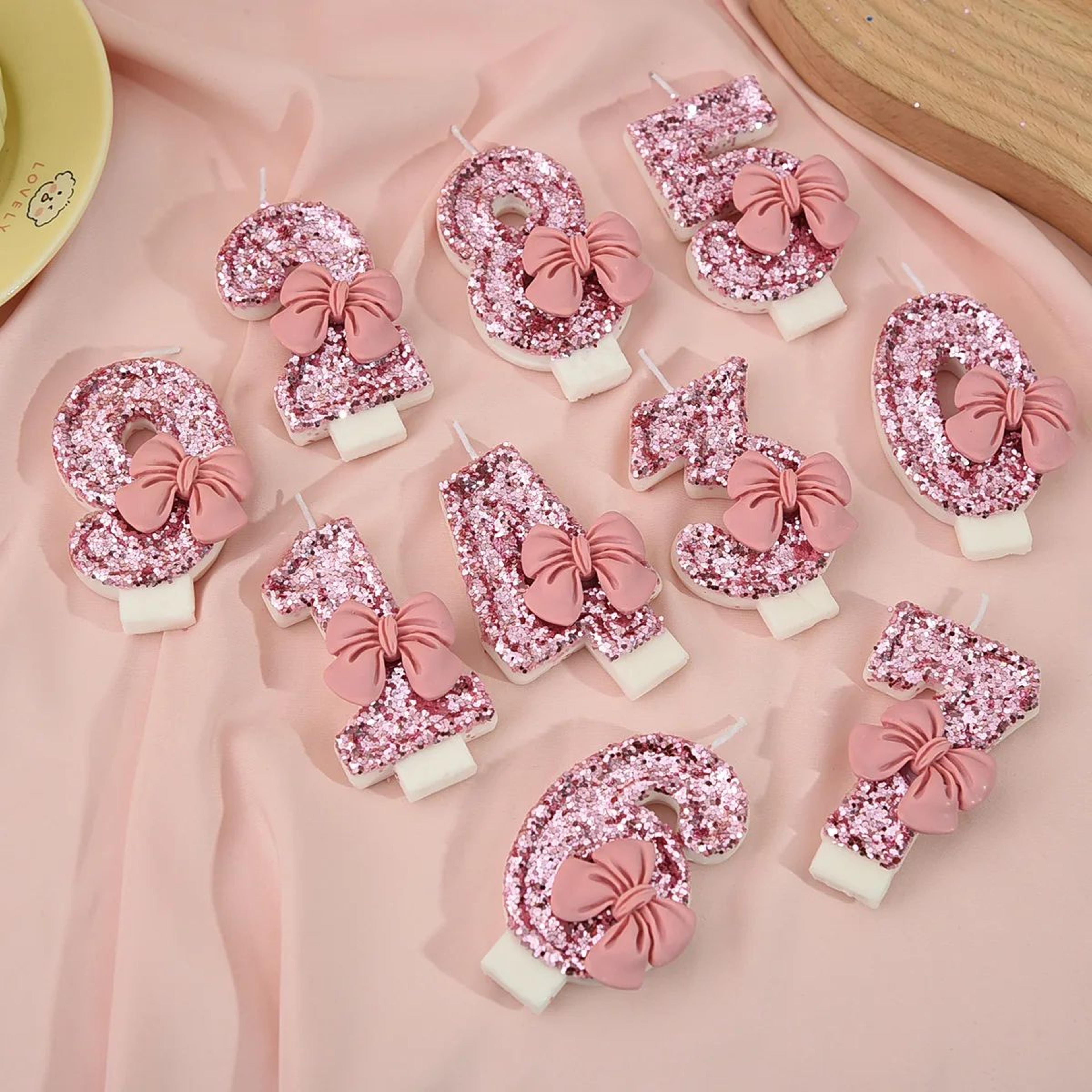 Pink Bow Sequin Digital Birthday Cake Candle  Creative Anniversary  Party Cake Decoration 5