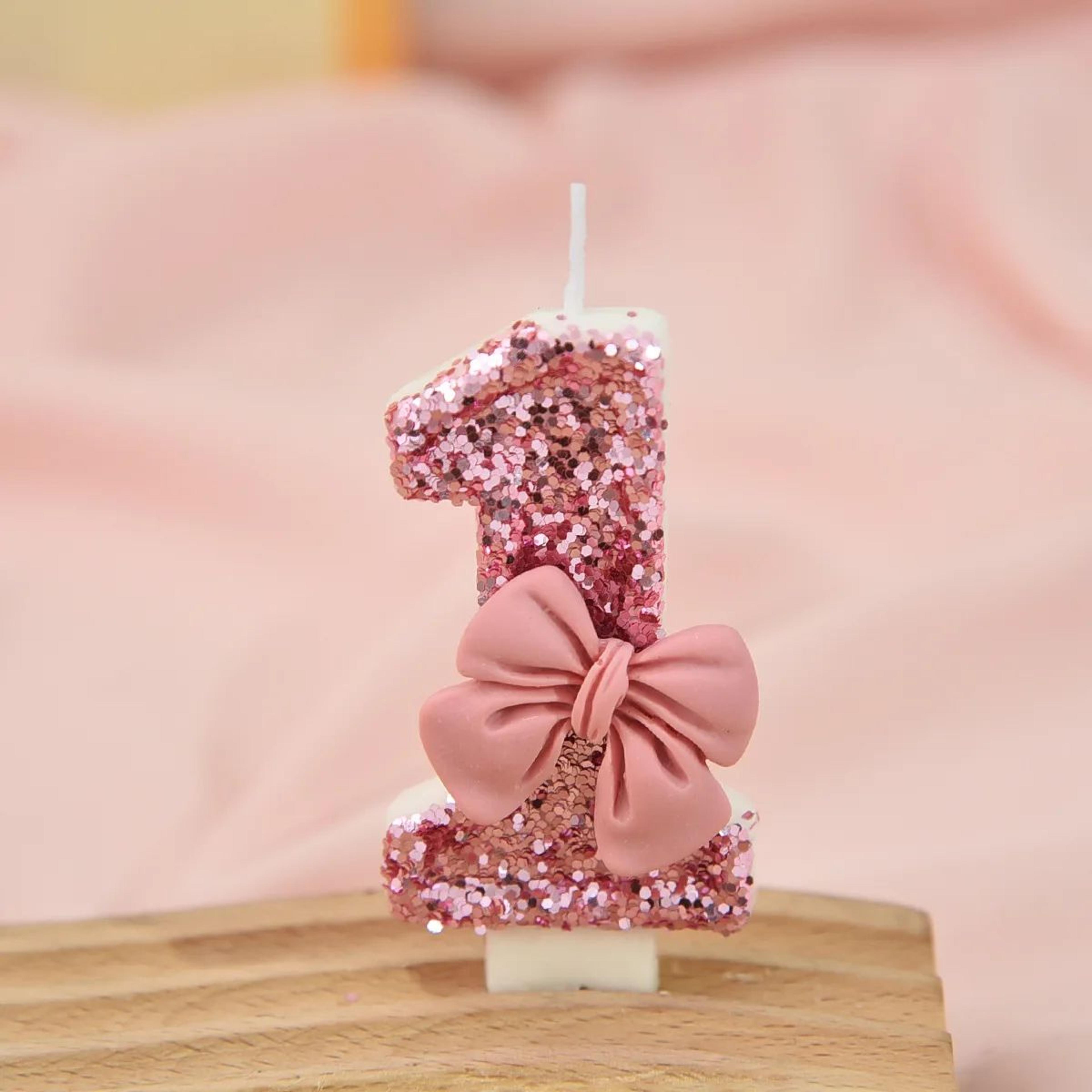 Pink Bow Sequin Digital Birthday Cake Candle  Creative Anniversary  Party Cake Decoration 2