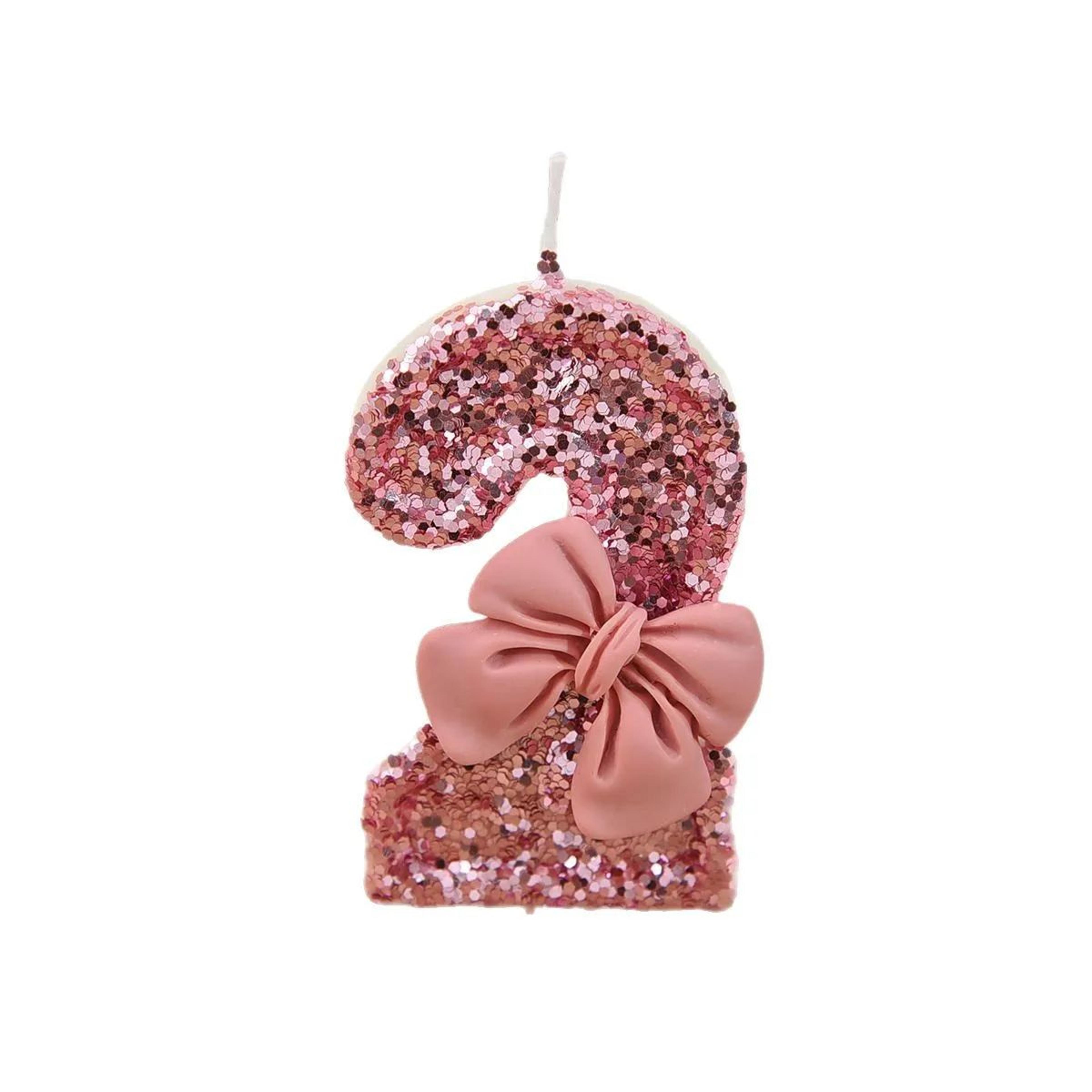 Pink Bow Sequin Digital Birthday Cake Candle  Creative Anniversary  Party Cake Decoration 4