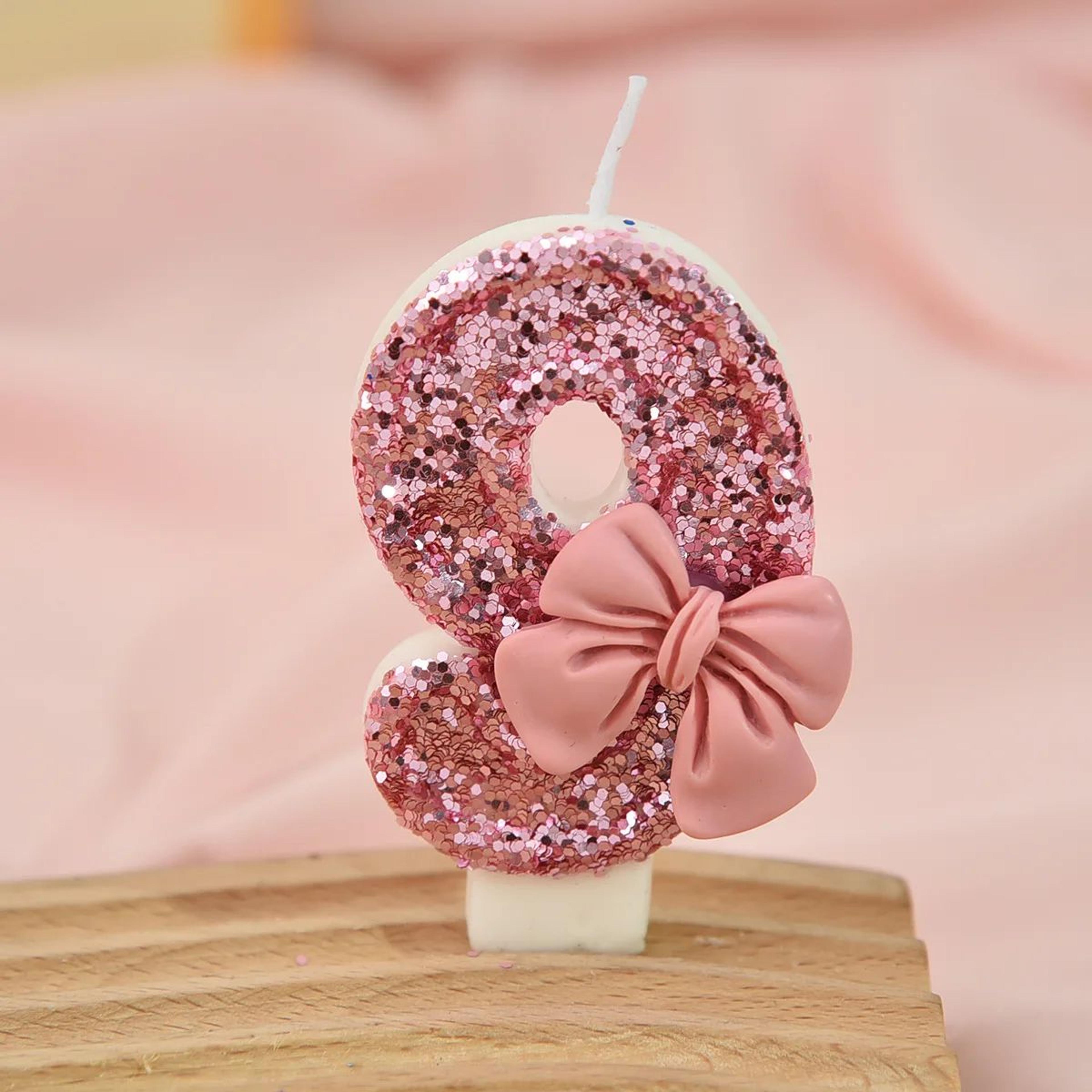 Pink Bow Sequin Digital Birthday Cake Candle  Creative Anniversary  Party Cake Decoration 15