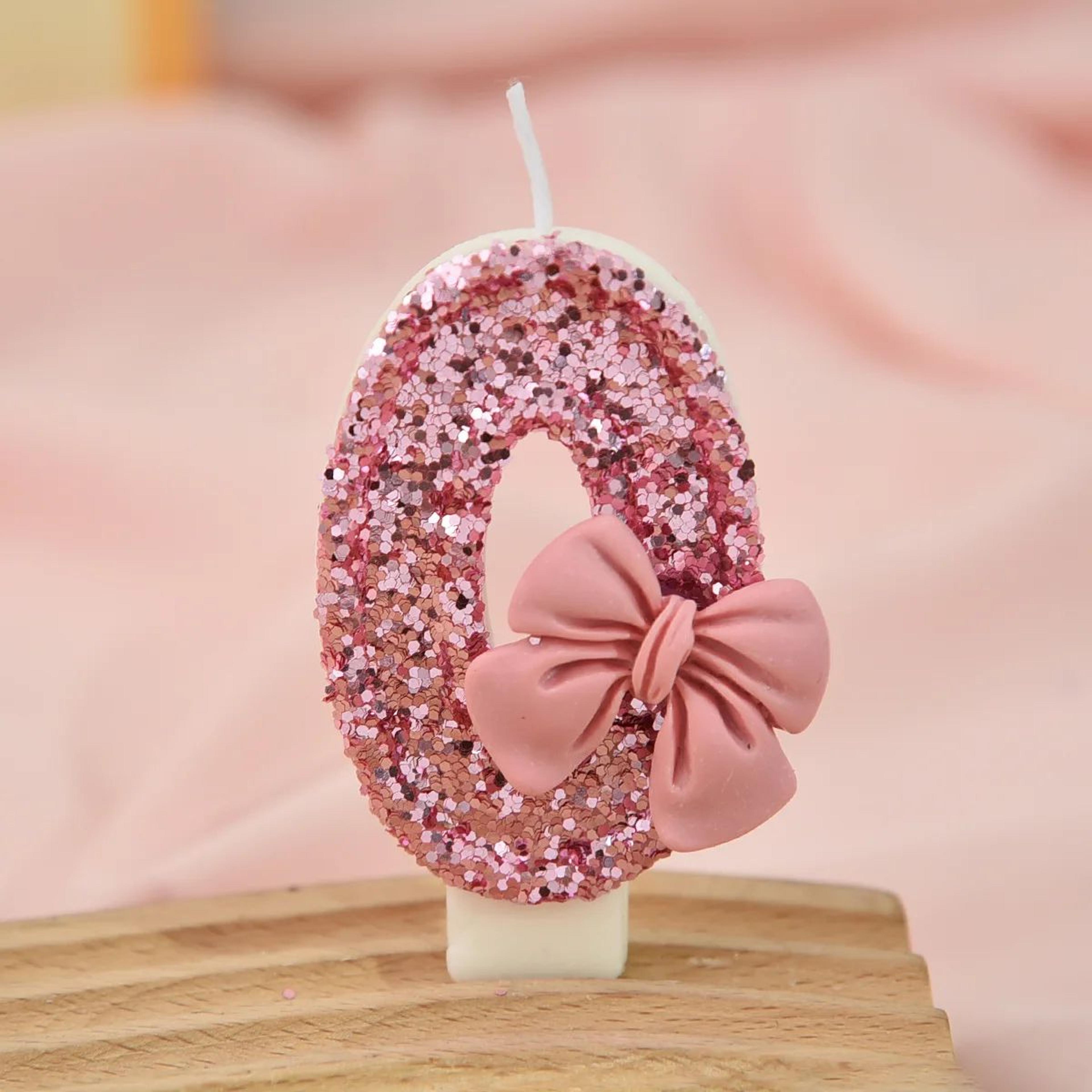 Pink Bow Sequin Digital Birthday Cake Candle  Creative Anniversary  Party Cake Decoration 6