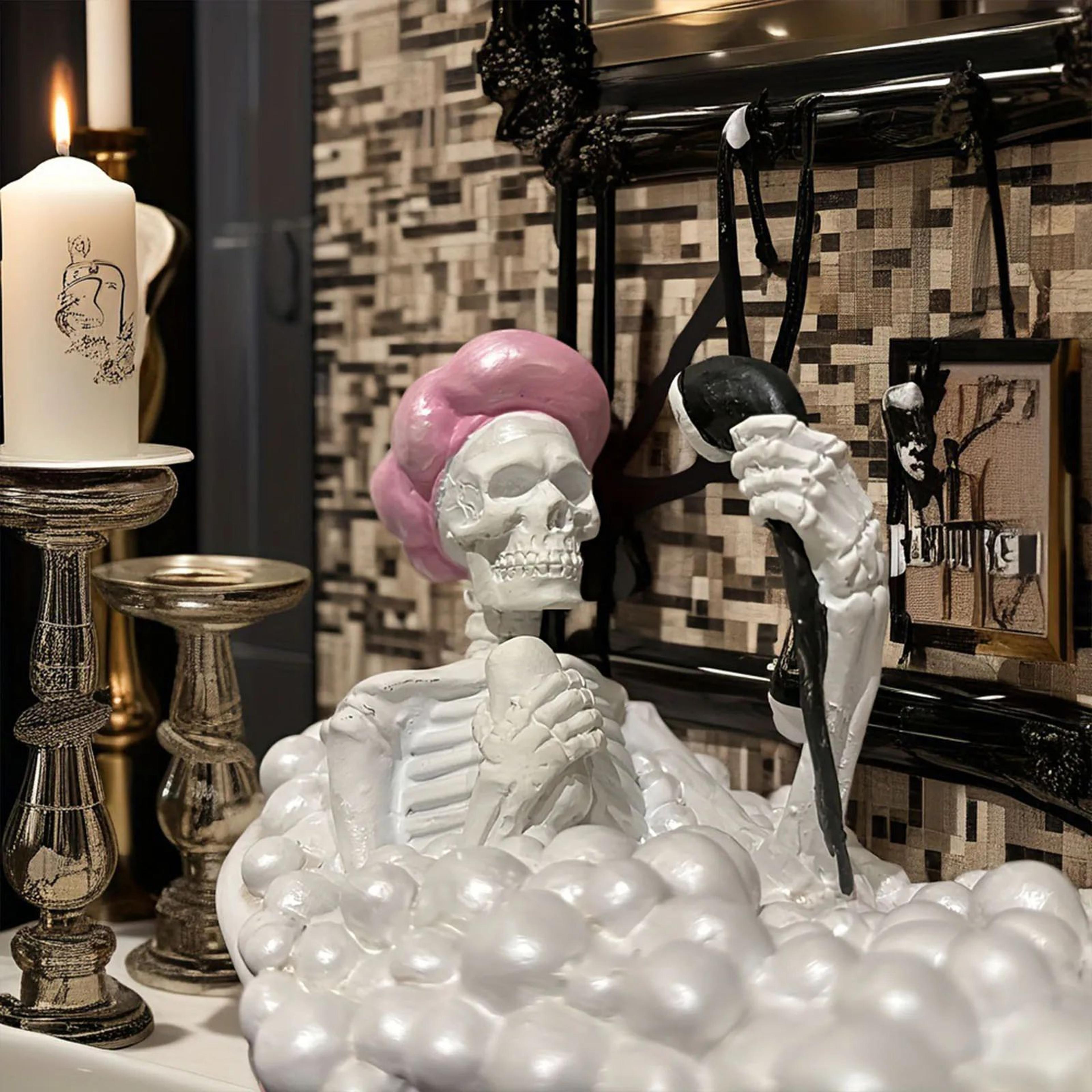 Halloween Skeleton Bathtub Resin Decor  Spooky Pink  White Bathroom Ornament For Parties  Prank Gif 5