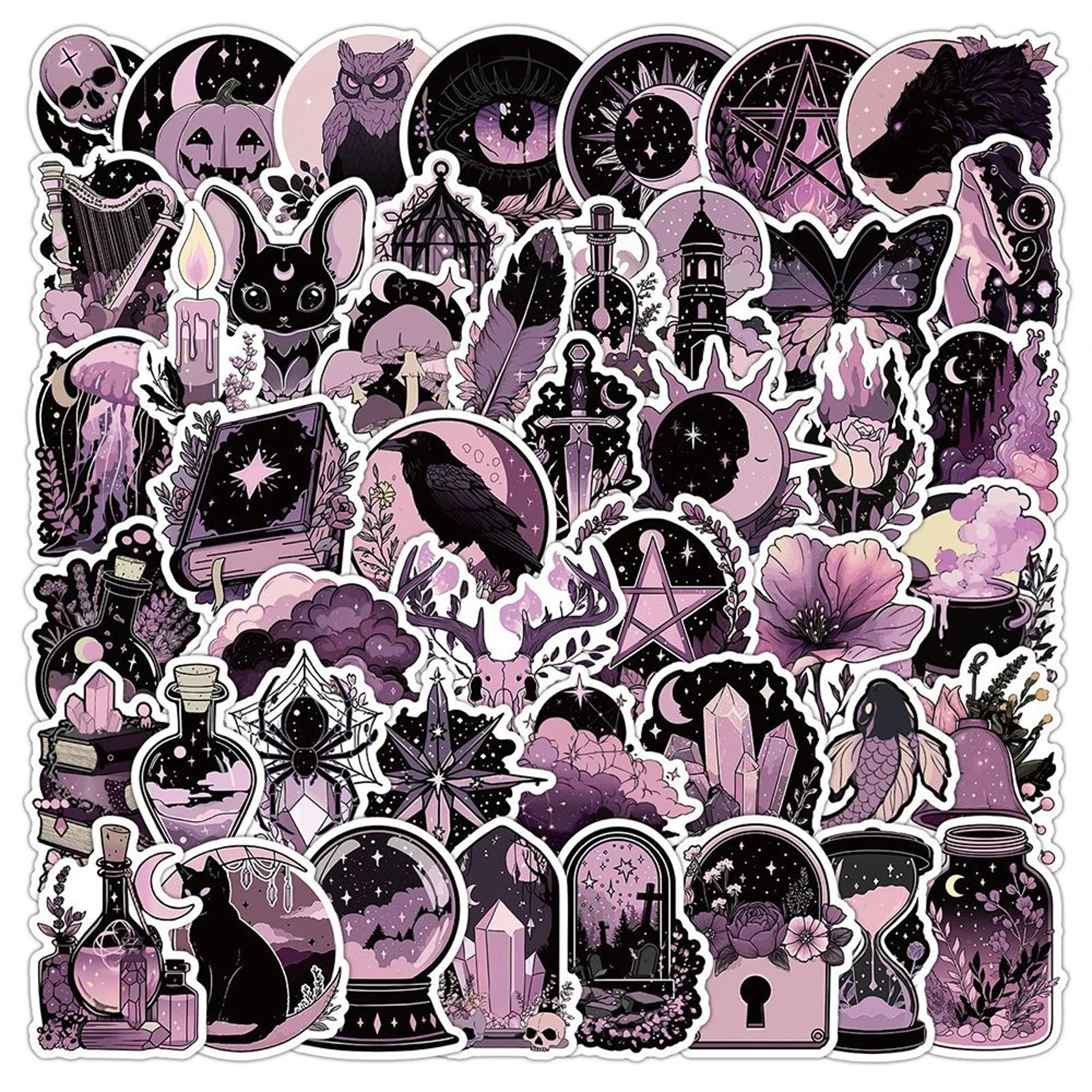 pink & black gothic aesthetic stickers – cartoon animal, astrology, halloween decals for phone, laptop & notebook