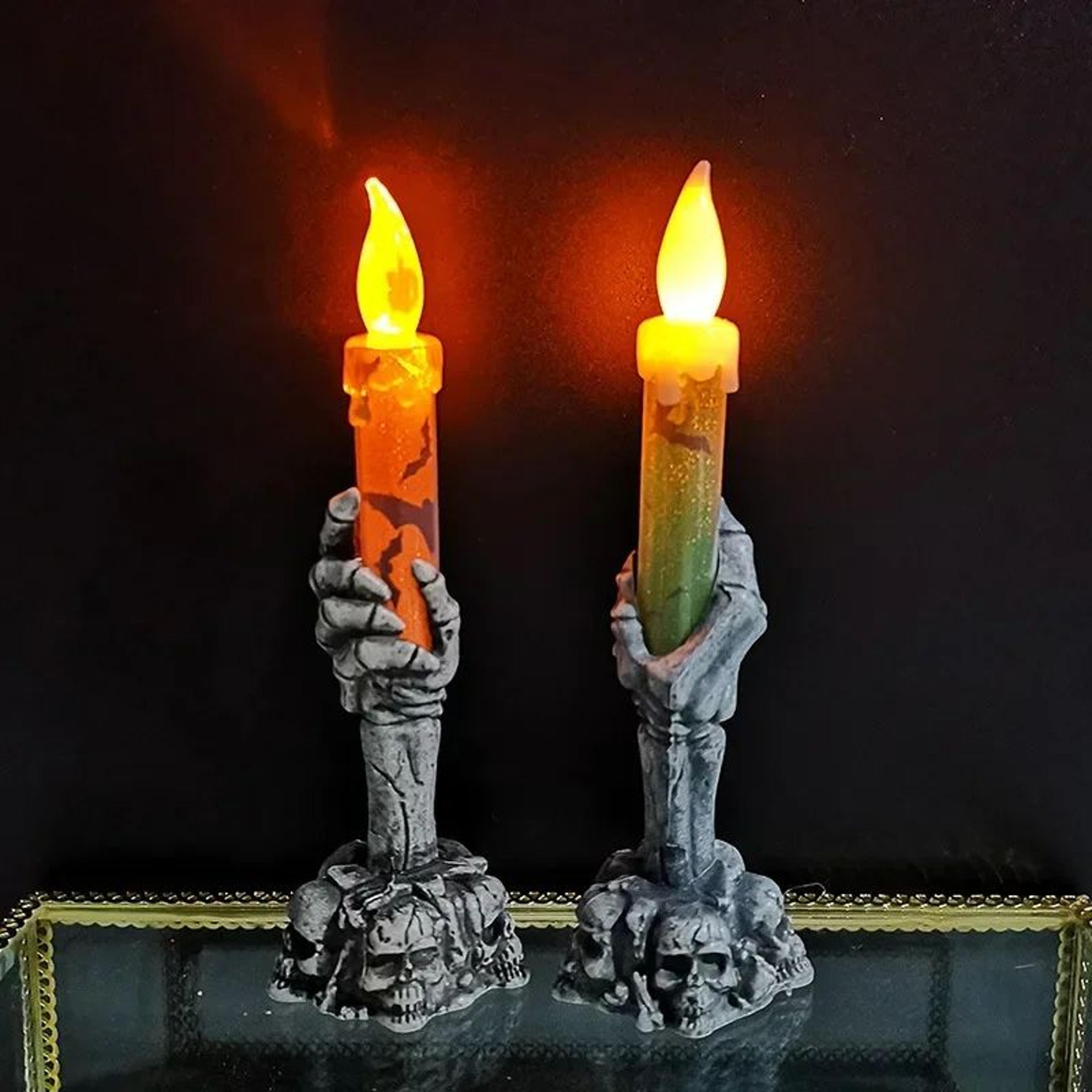 led ghost hand skeleton candle light – halloween decoration, flameless spooky table decor & party prop