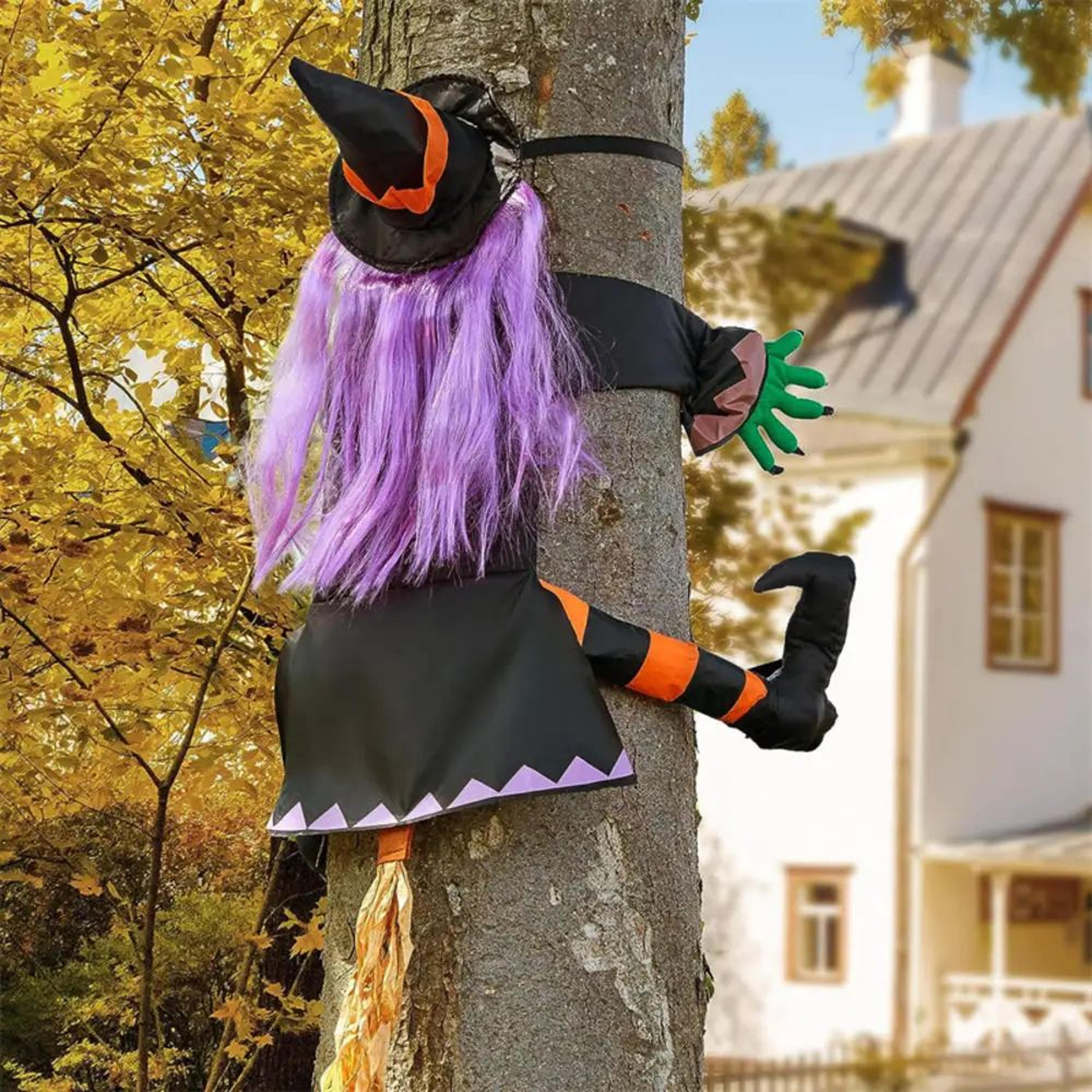 Halloween Crashing Witch Tree Decoration  Flying Witch Yard Decor For Lawn Patio Porch  Outdoor Par 0