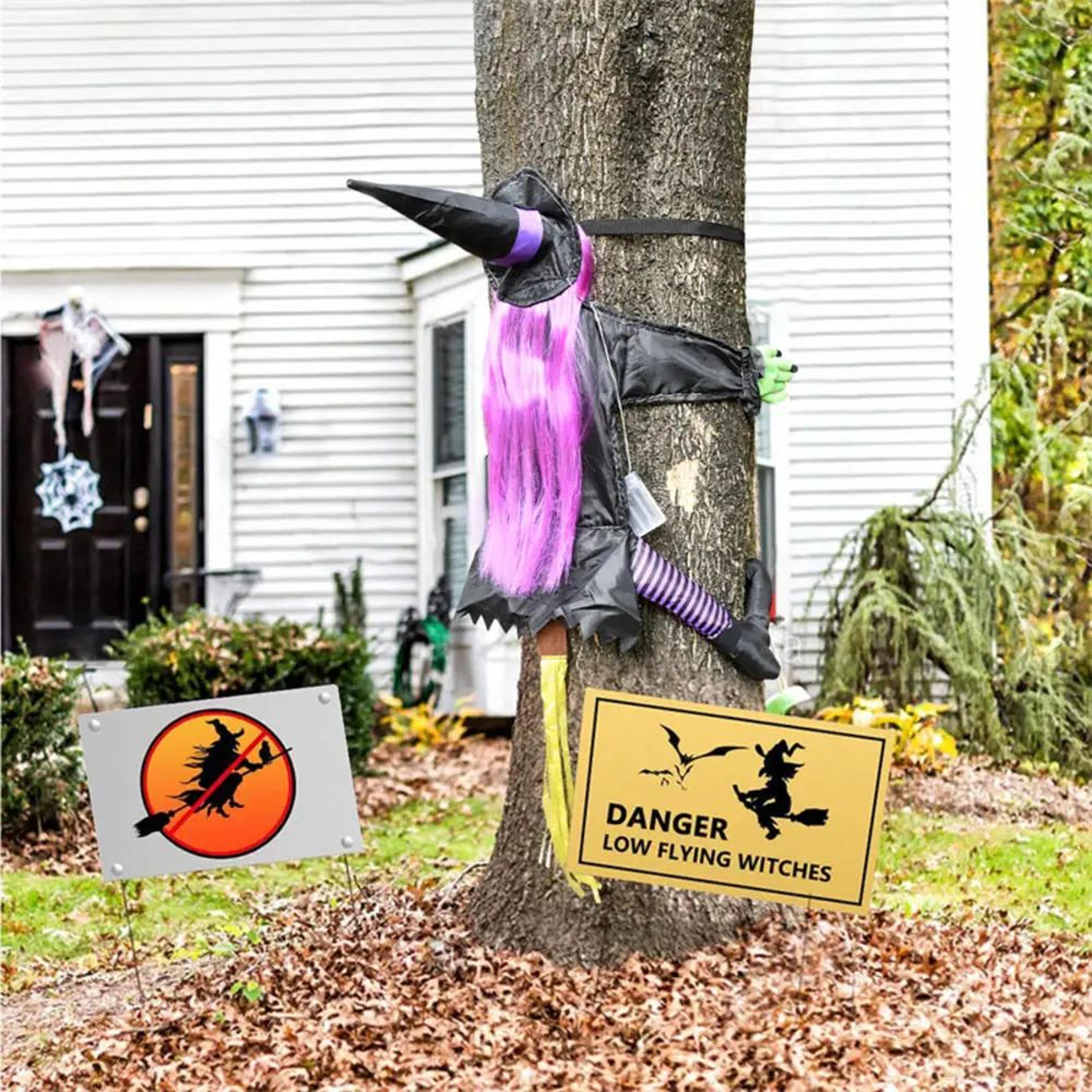 Halloween Crashing Witch Tree Decoration  Flying Witch Yard Decor For Lawn Patio Porch  Outdoor Par 4