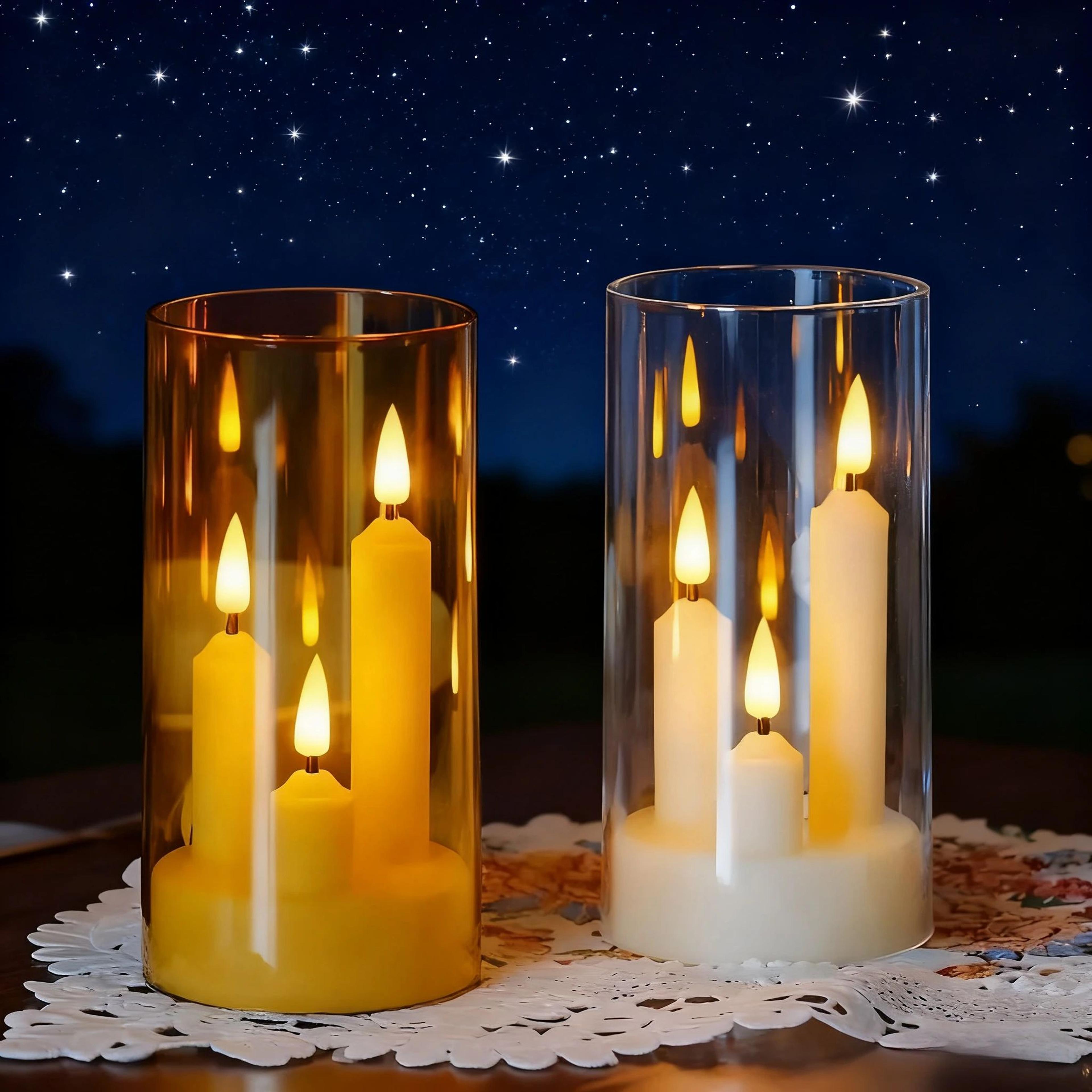 3-in-1 led flameless taper candle with acrylic lampshade – battery operated flickering pillar candle for home & wedding