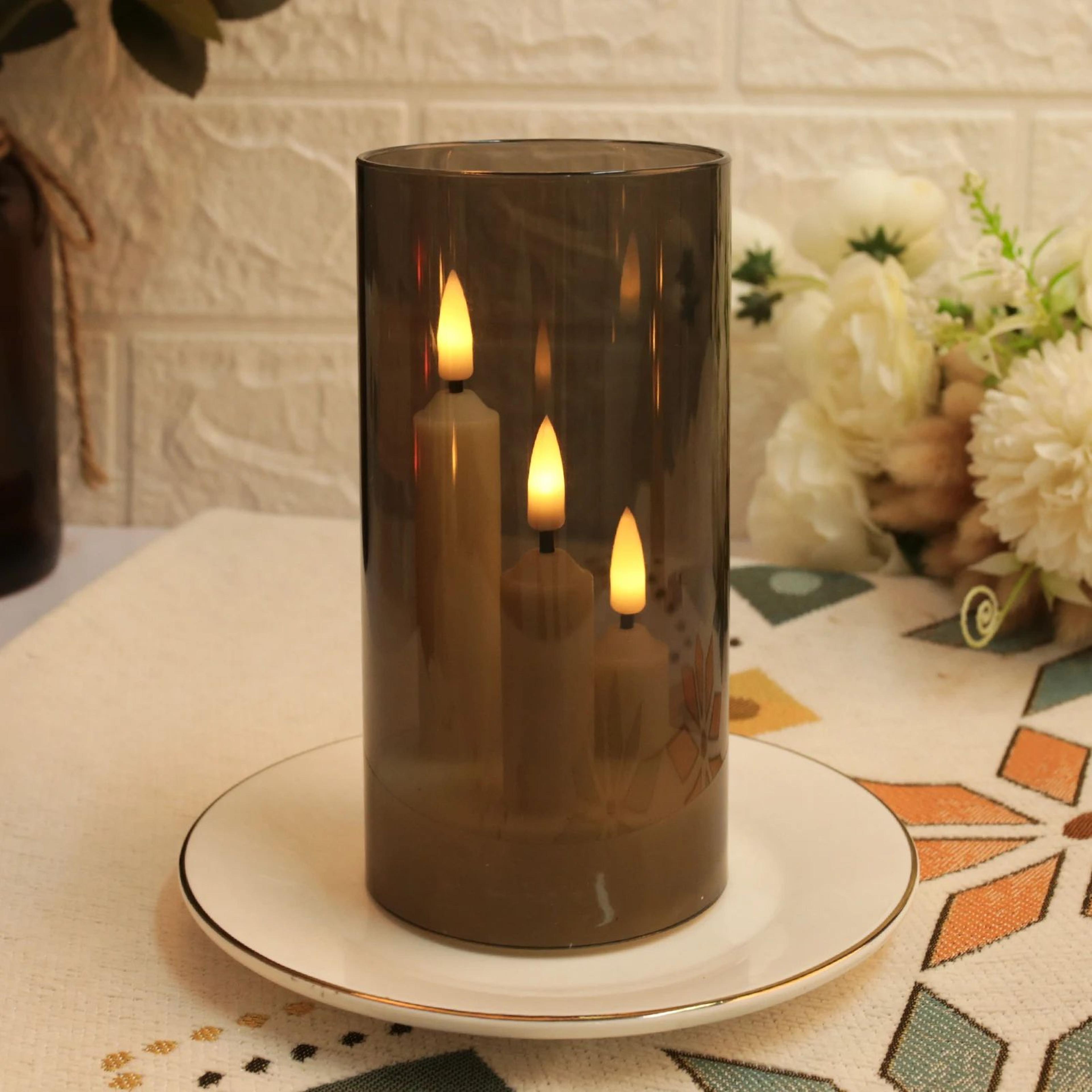 3in1 LED Flameless Taper Candle With Acrylic Lampshade  Battery Operated Flickering Pillar Candle F 7