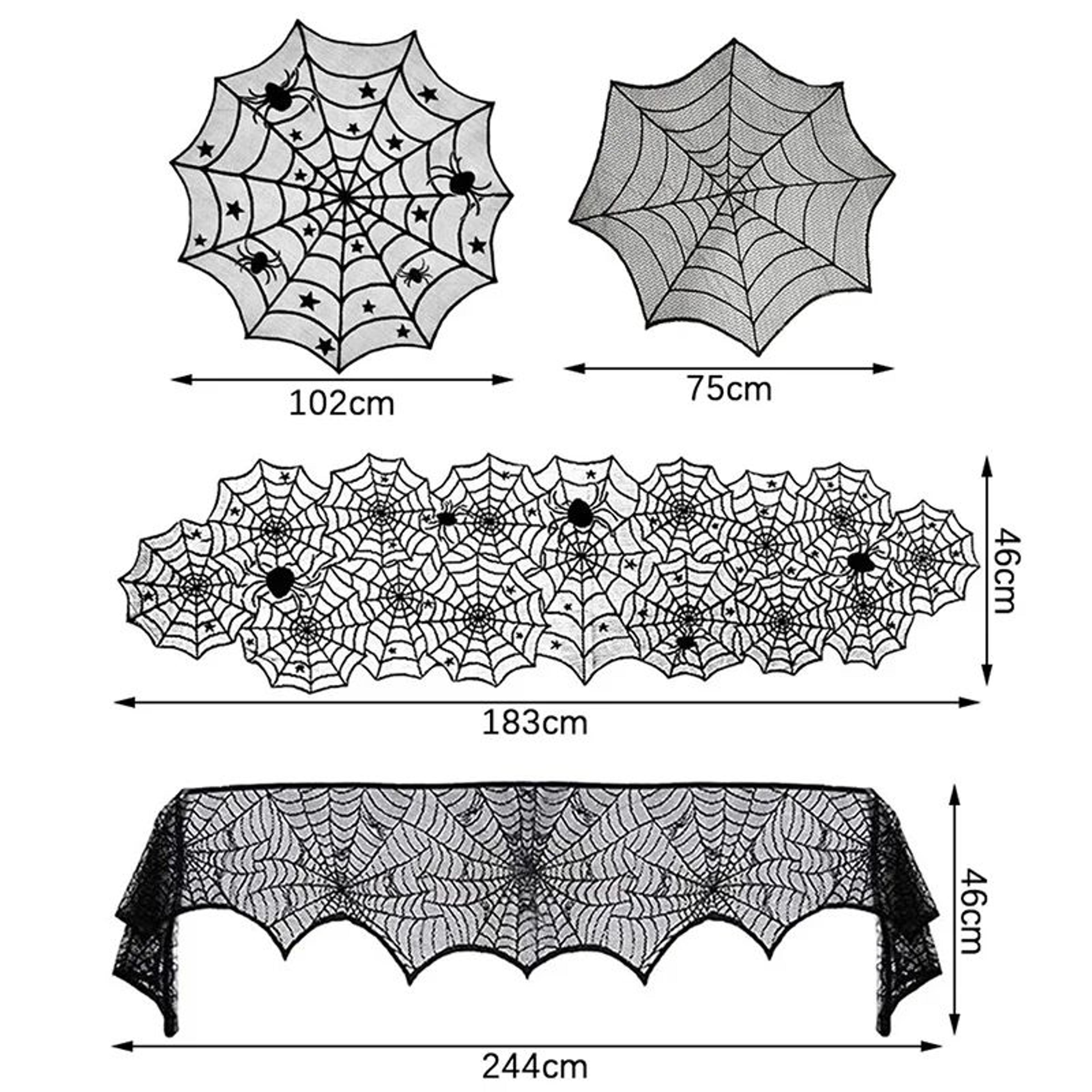 Halloween Lace Spider Web Tablecloth  Black Skull Skeleton Mantel Scarf Party Decoration 5