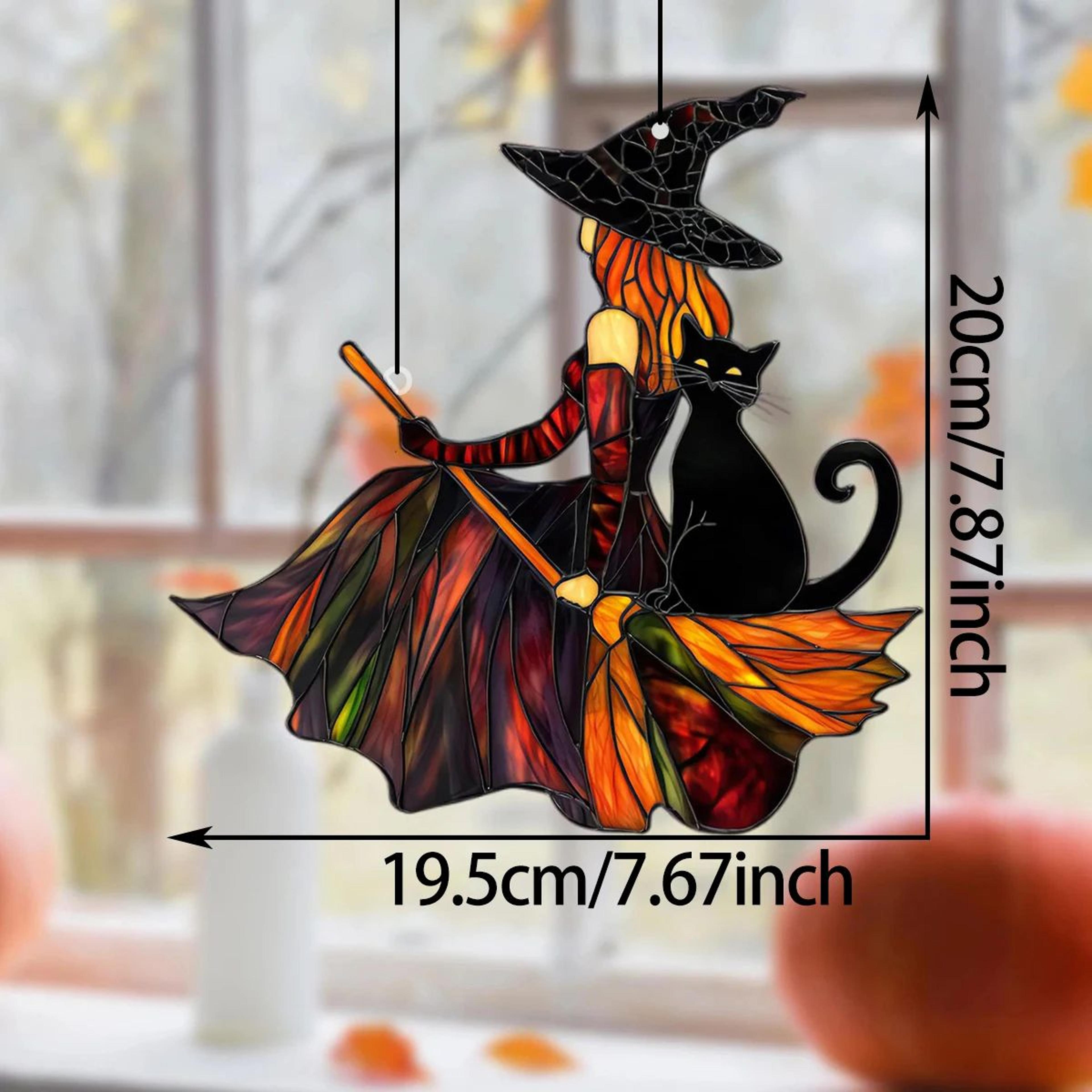 Gothic Acrylic Witch  Black Cat Suncatcher  Halloween Window Hanging Ornament  Wind Chime Decor 4