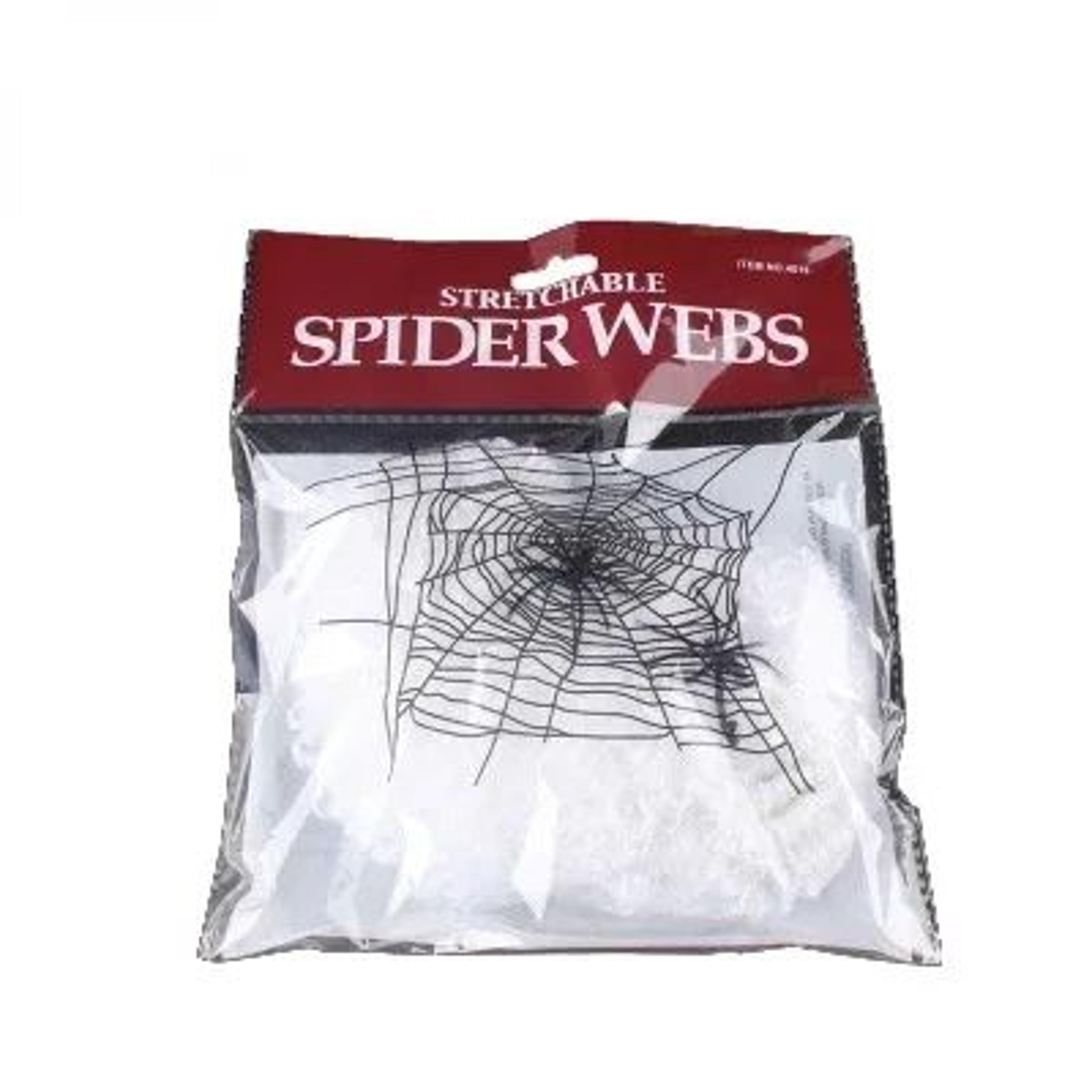 Artificial Stretchable Spider Web Decoration With 2 Spiders  Halloween Cobweb Party  Haunted House  10