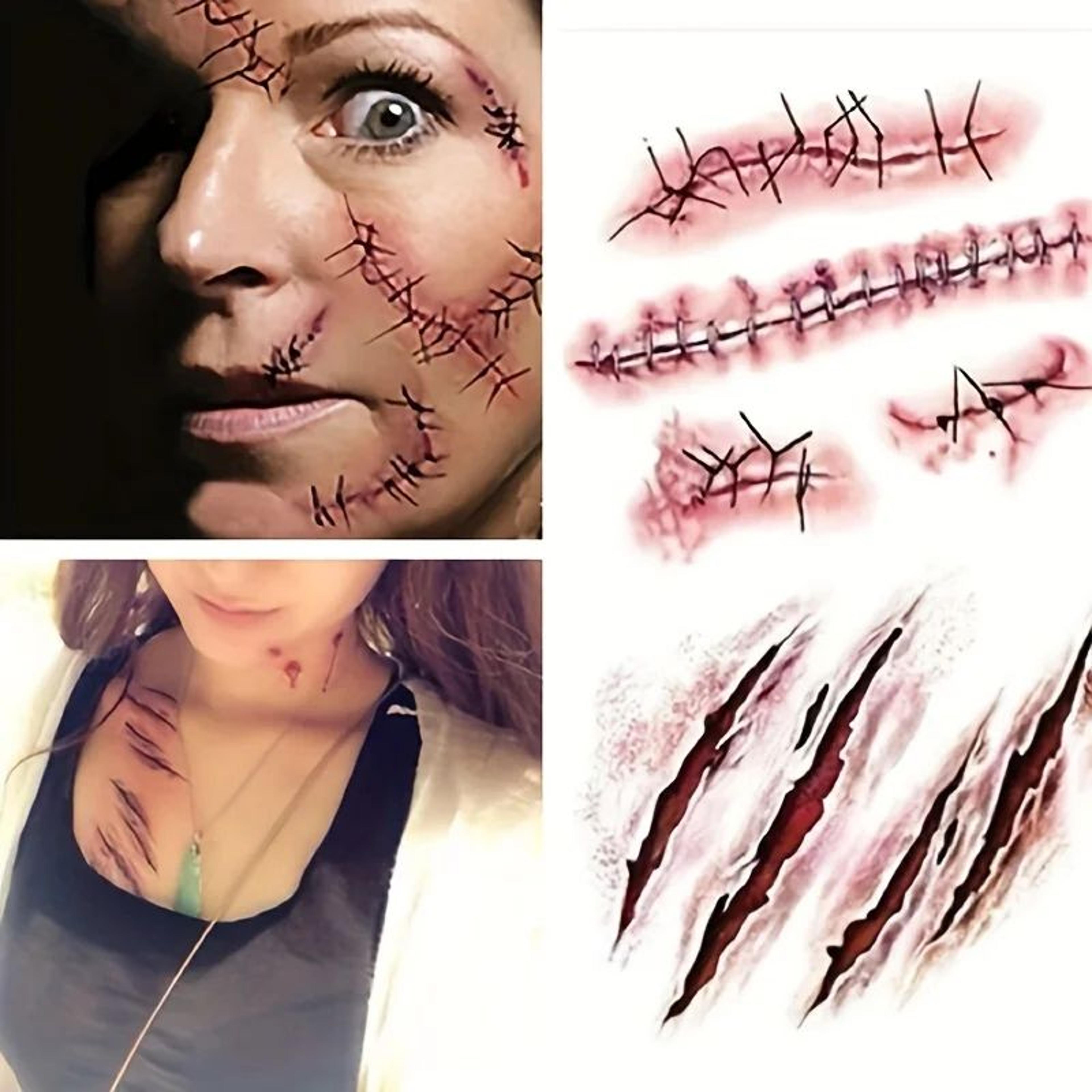 5/10pcs halloween scar temporary tattoo stickers – waterproof fake blood wound tattoos for cosplay & parties