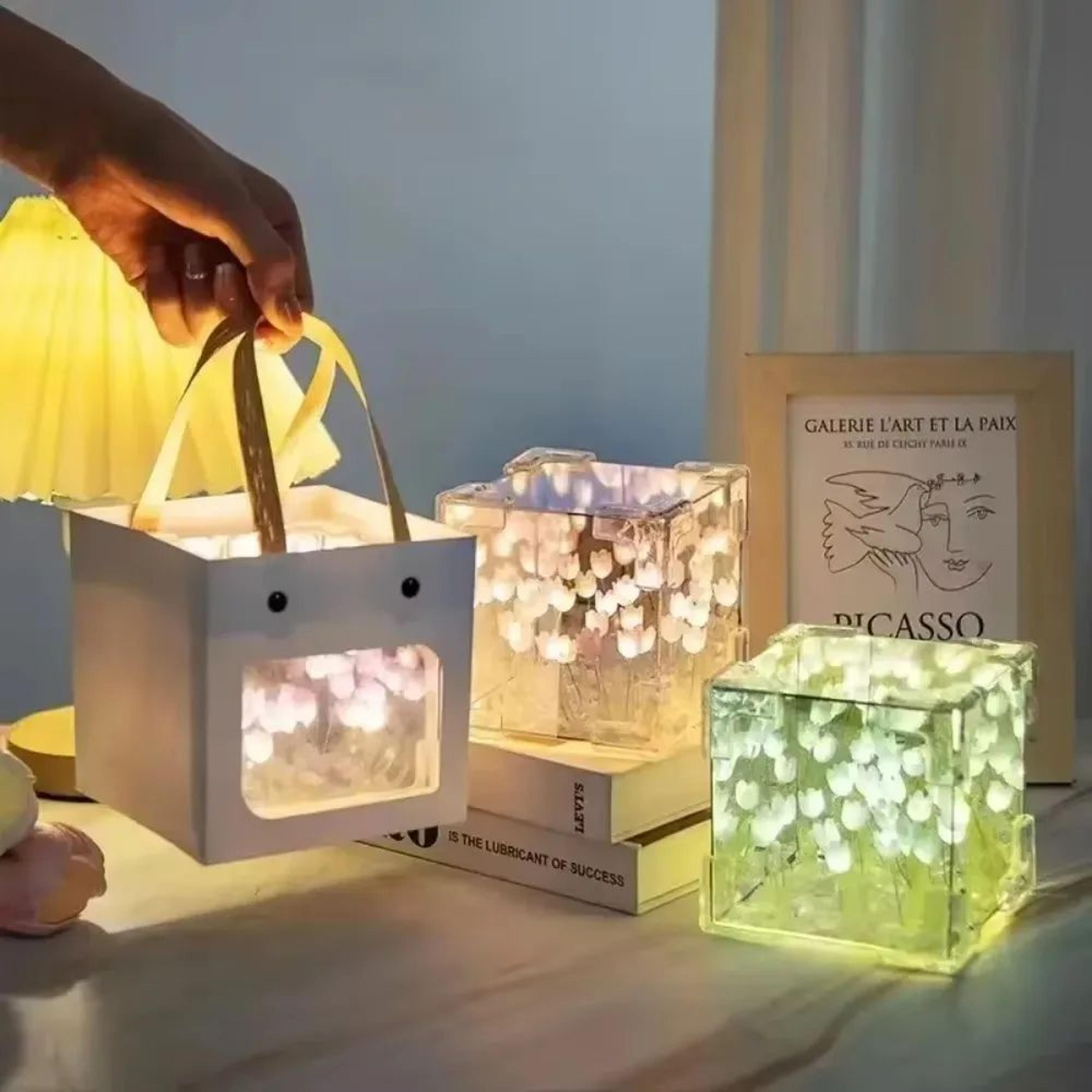 DIY Tulip Flower Sea Cube LED Night Lamp Kit  3D Mirror Light Decor Gift For Couples  Bedroom 1