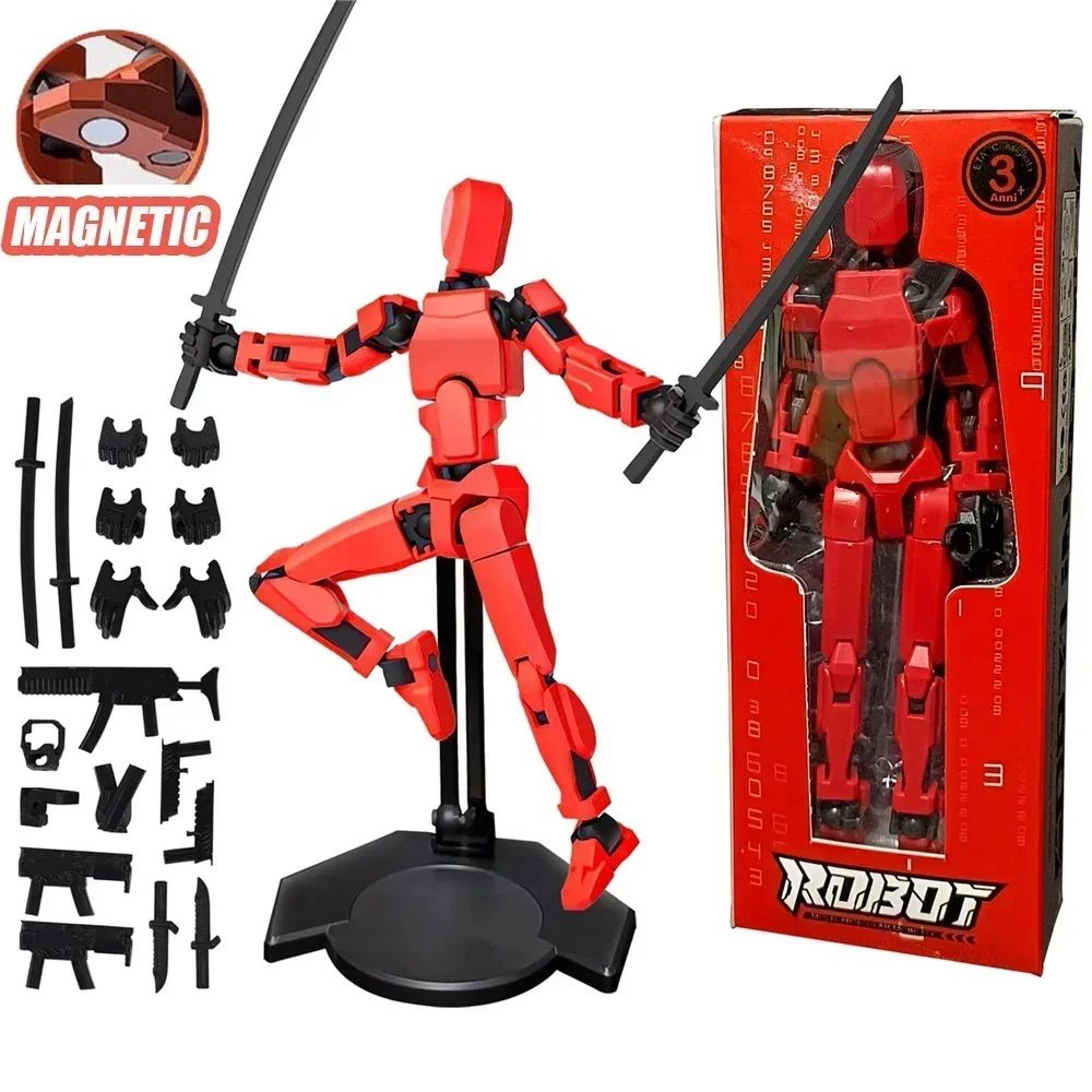 t13 titan action figure – 13-joint movable robot toy with weapons, interchangeable hands & display stand