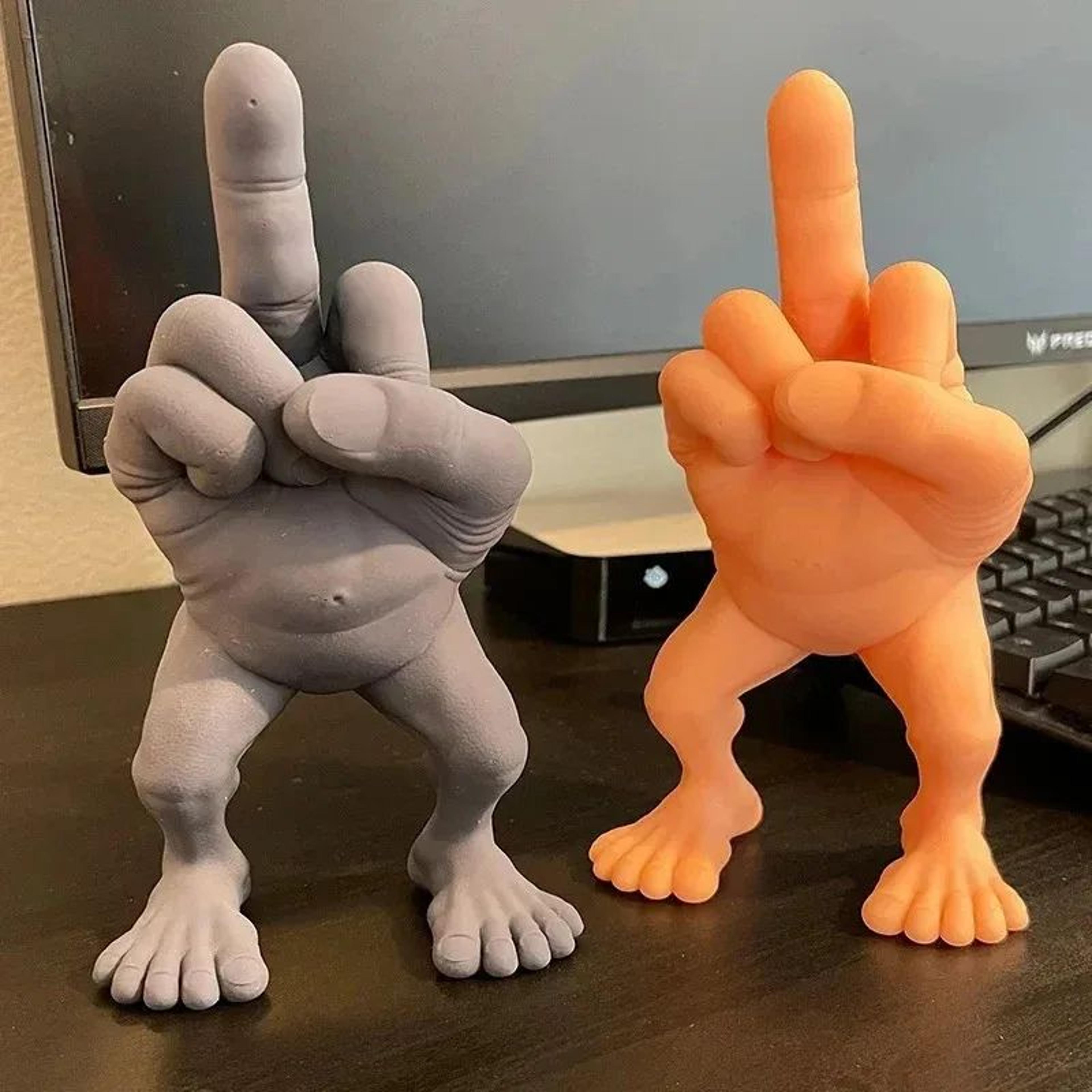 3d printed middle finger figure with legs – funny office desk ornament, desktop decor & novelty gift