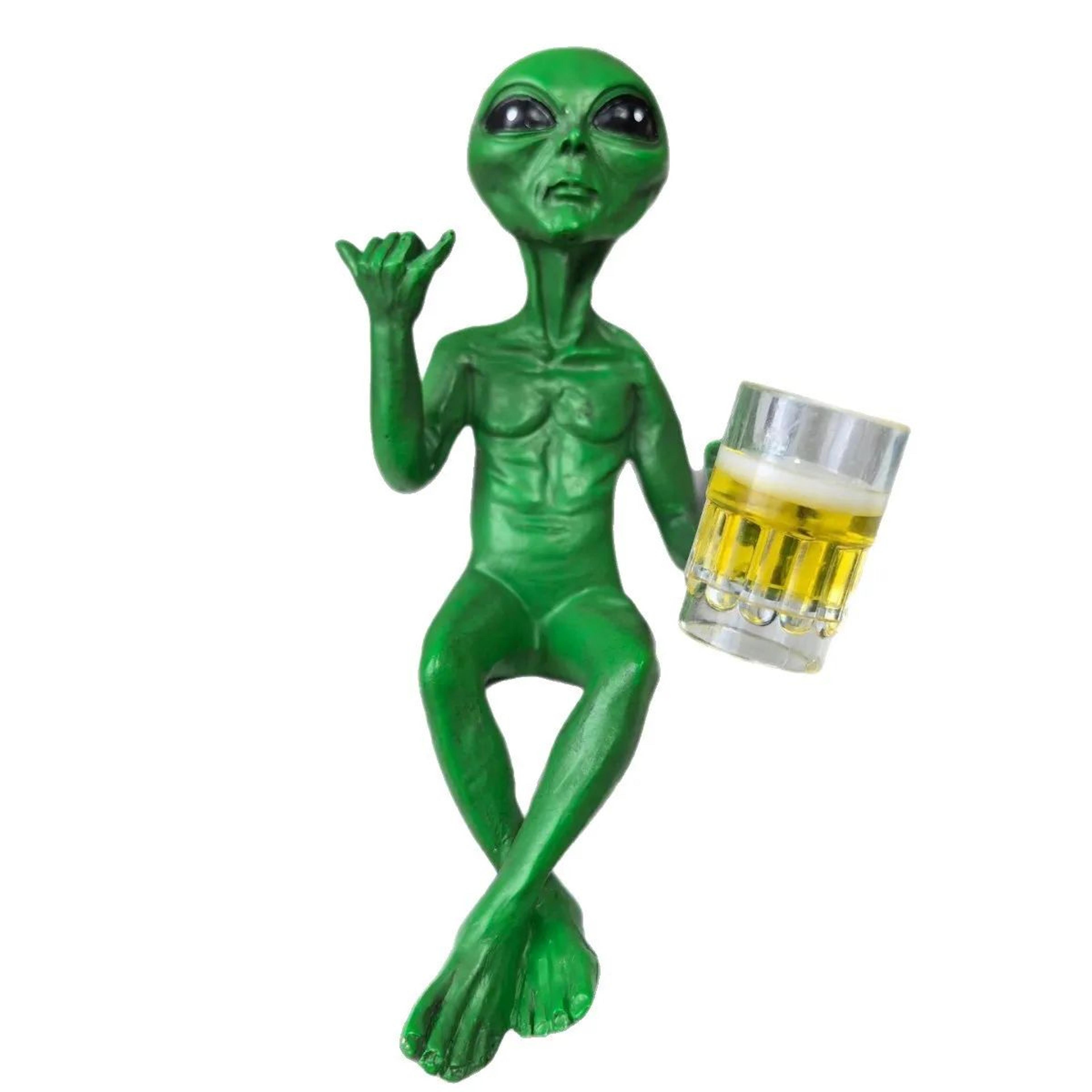 Funny Beer Drinking Alien Resin Statue  UFO Garden Sculpture Desktop Ornament  Home Decor 2