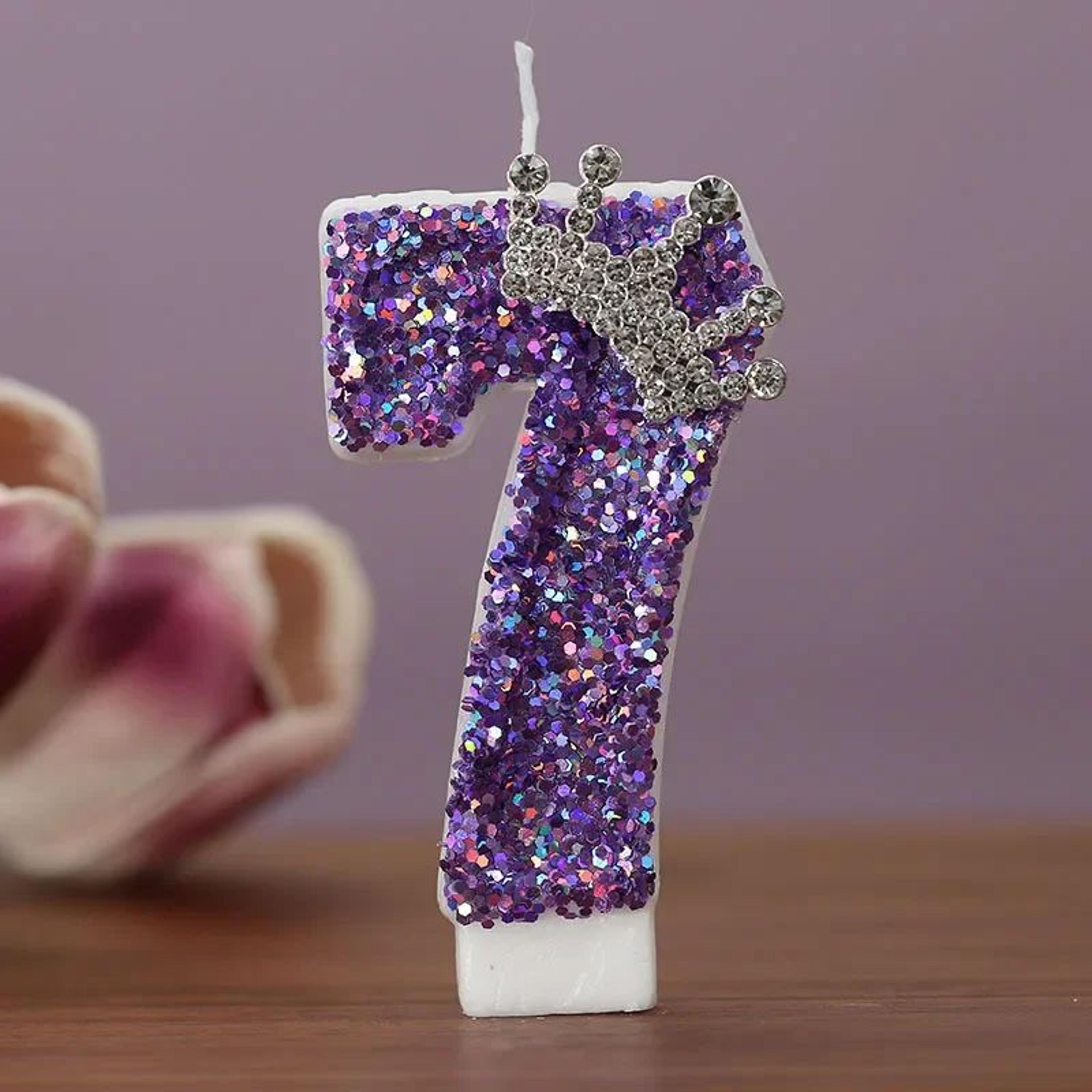 Purple Glitter Crown Number Birthday Candles 09  Princess Cake Candles For Birthday Anniversary  Pa 4