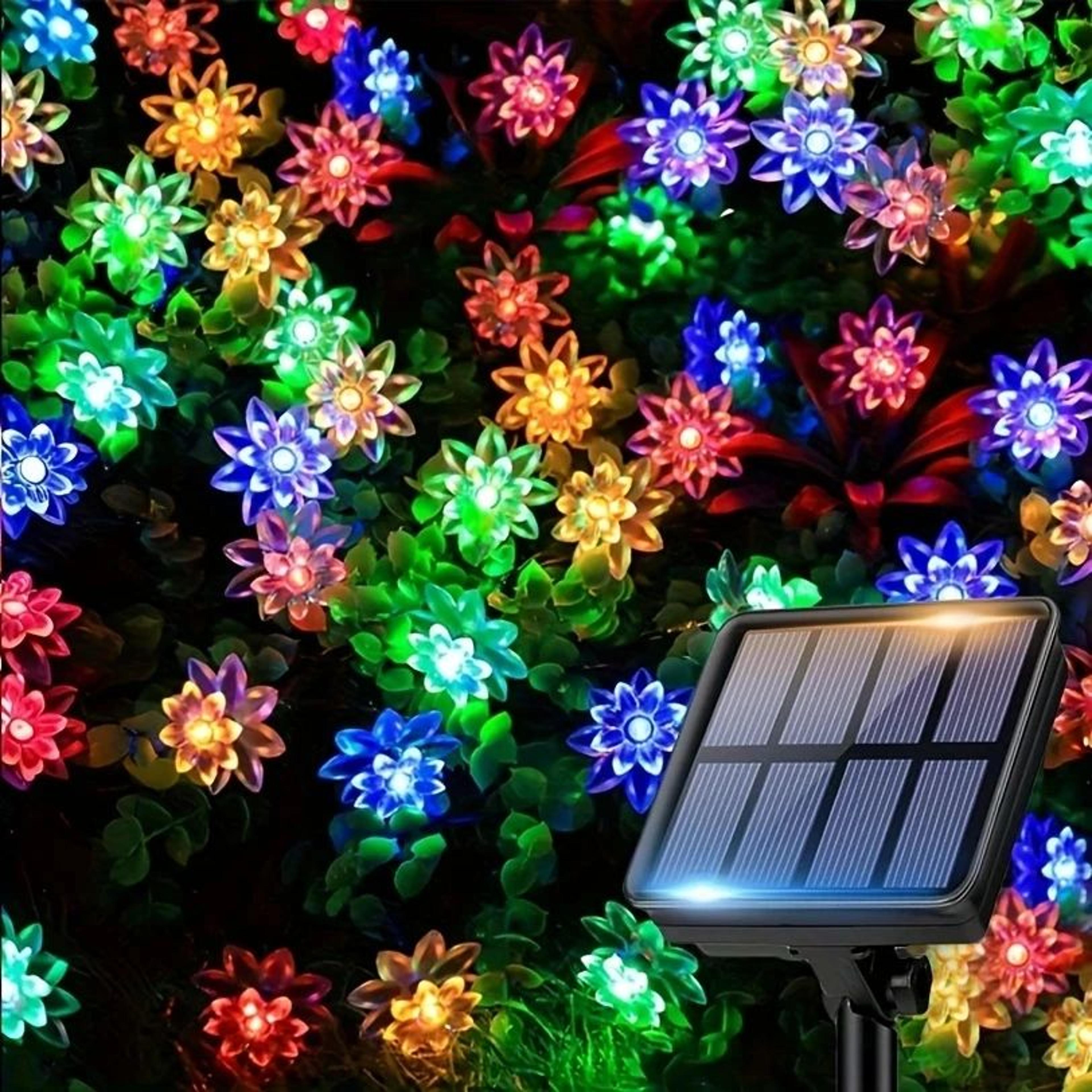 Solar Lotus Flower String Lights  Waterproof LED Cherry Blossom Fairy Lights For Garden Patio  Chri