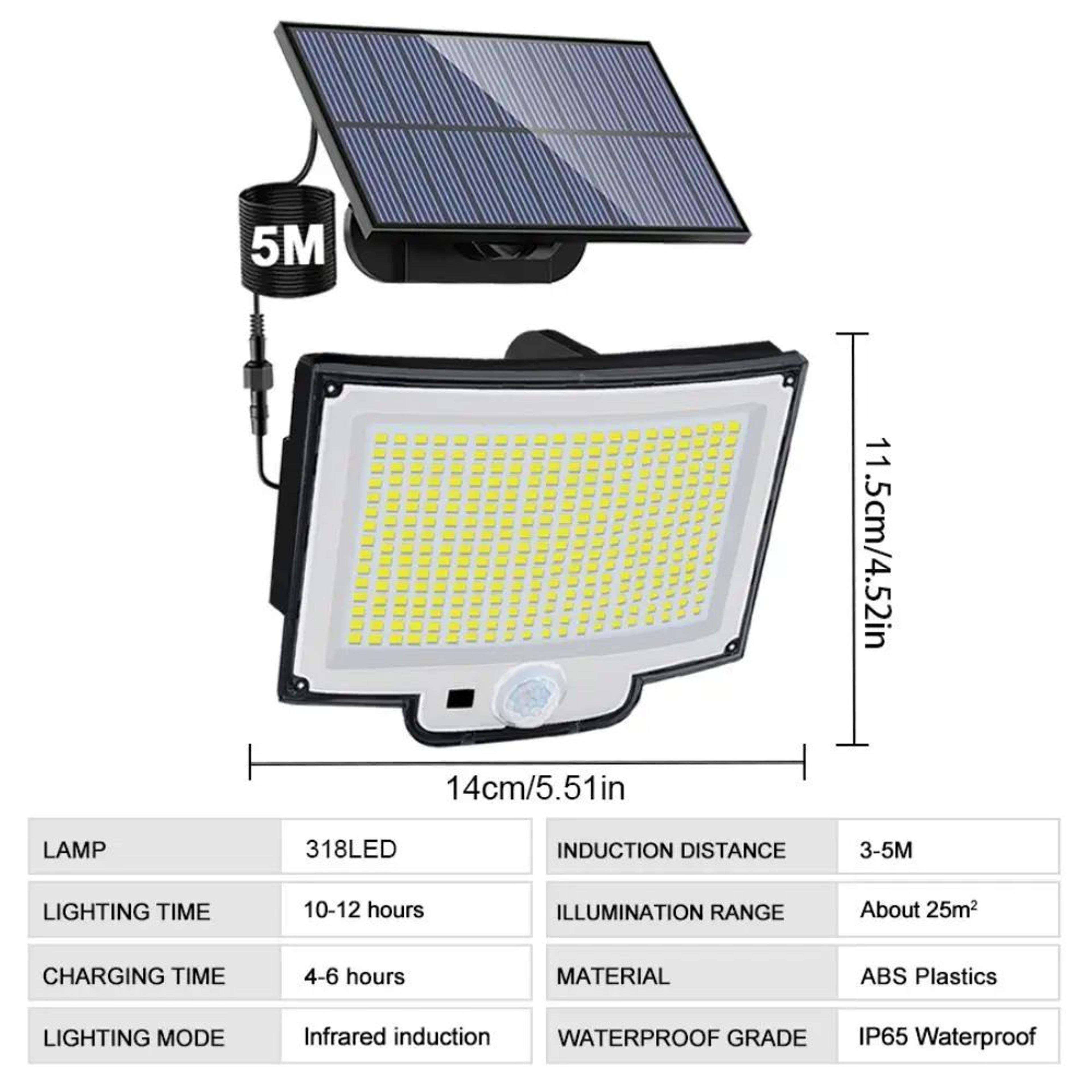 318 LED Solar Motion Sensor Light  IP65 Waterproof Outdoor Security Floodlight With Remote Panel  4