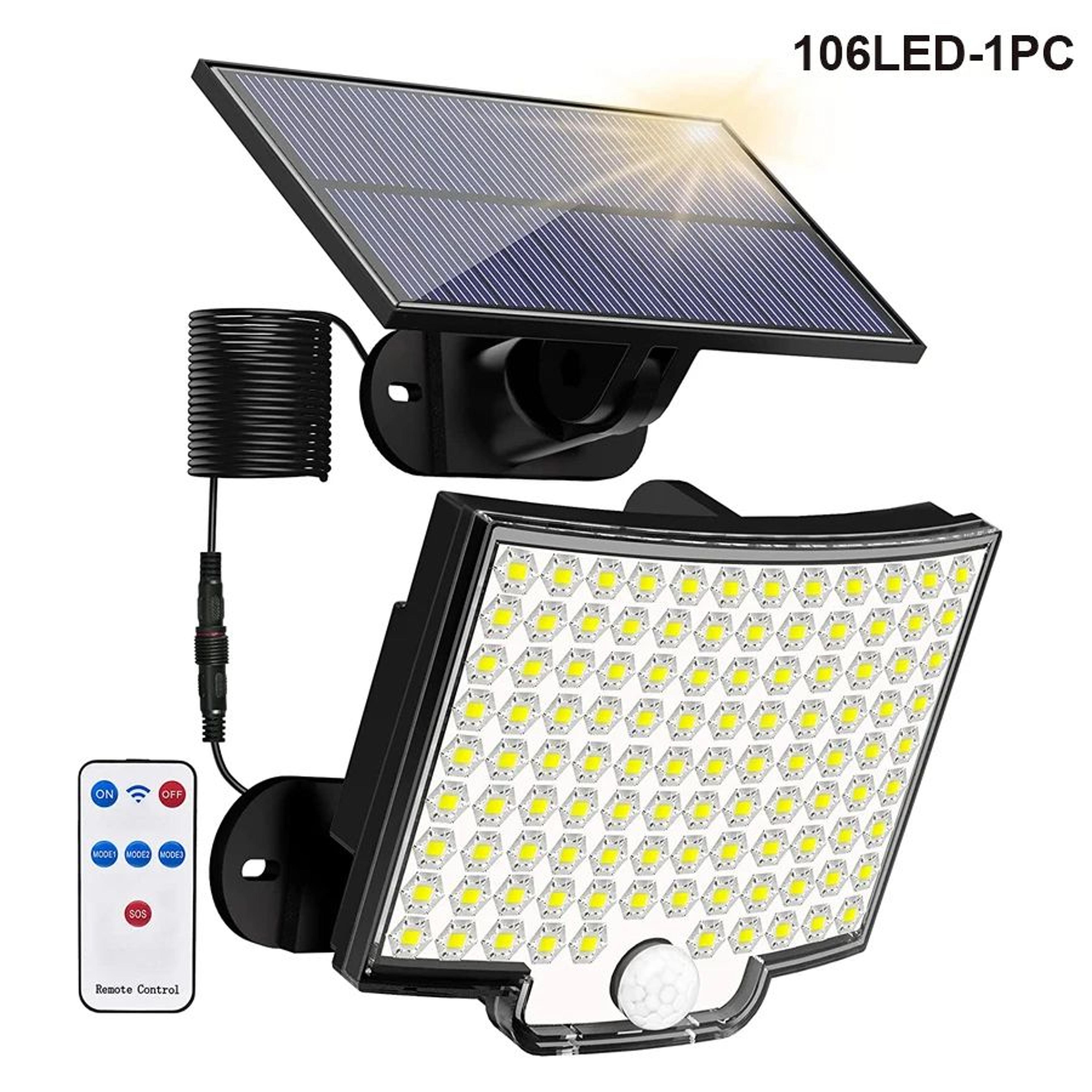 318 LED Solar Motion Sensor Light  IP65 Waterproof Outdoor Security Floodlight With Remote Panel  4 7