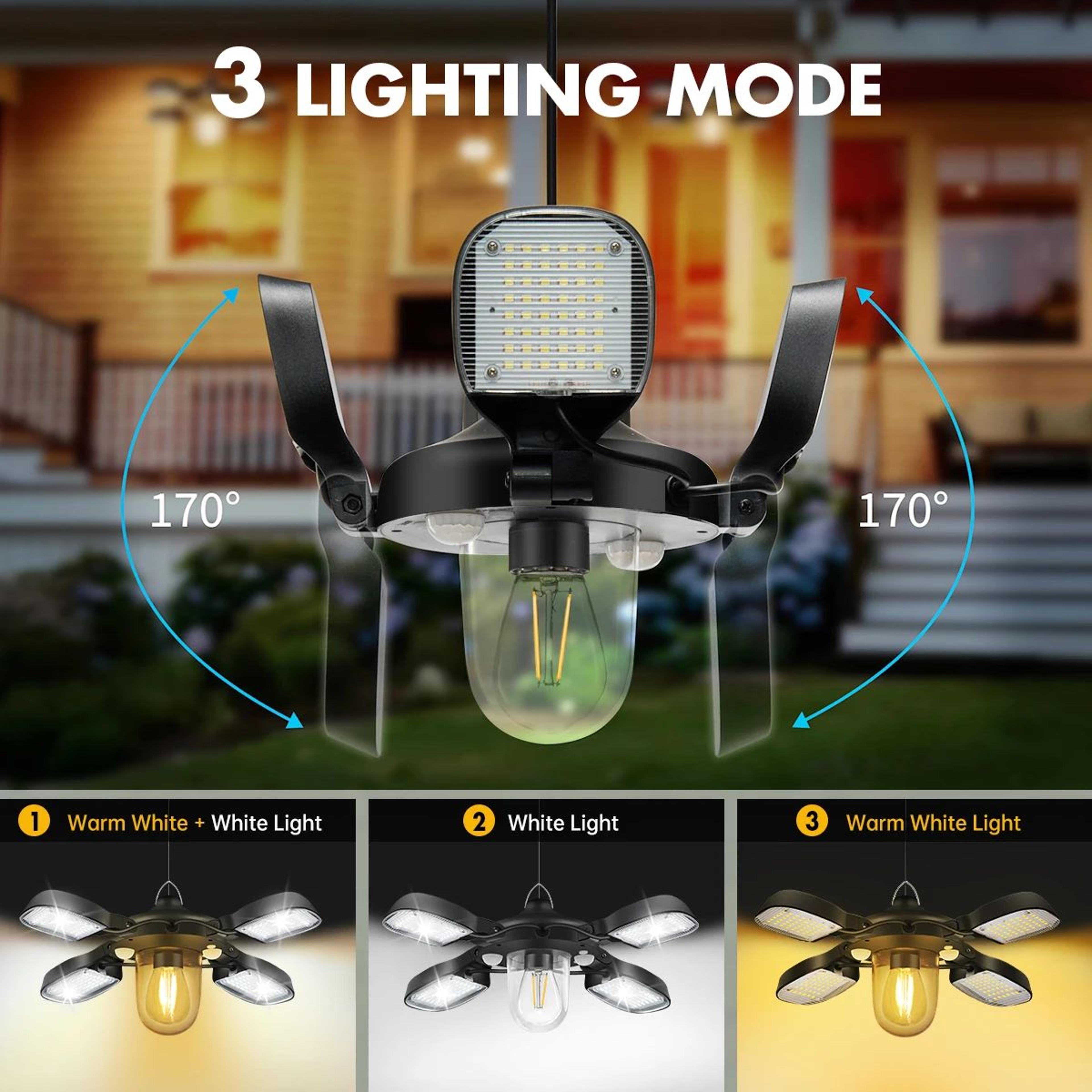 192 LED Solar Barn Light  1000LM Dual Motion Sensor Pendant Light With Remote For Shed Gazebo  Outd 2