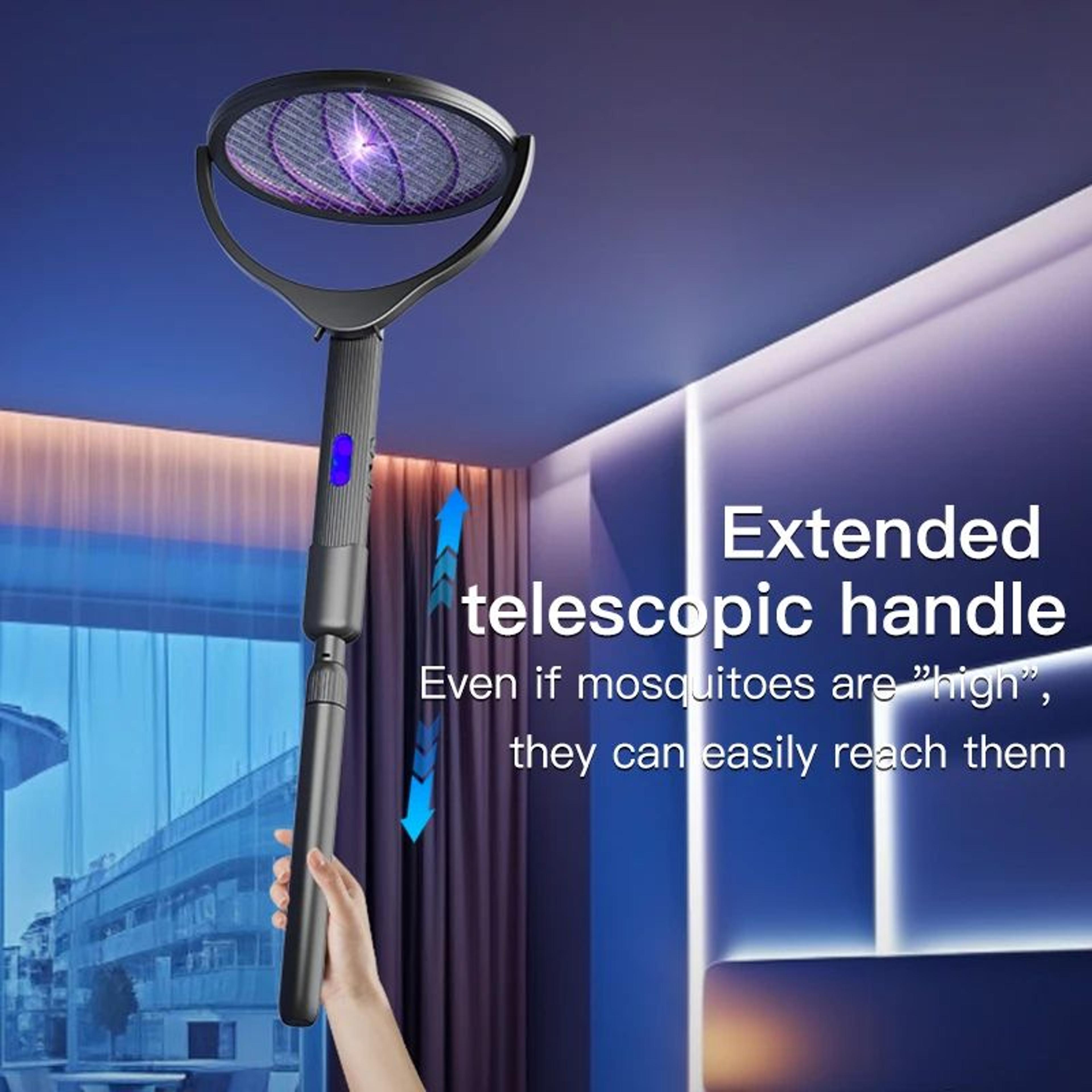 Rechargeable Electric Mosquito Swatter  Foldable UV Bug Zapper With Telescopic Handle  360 Rotating 1